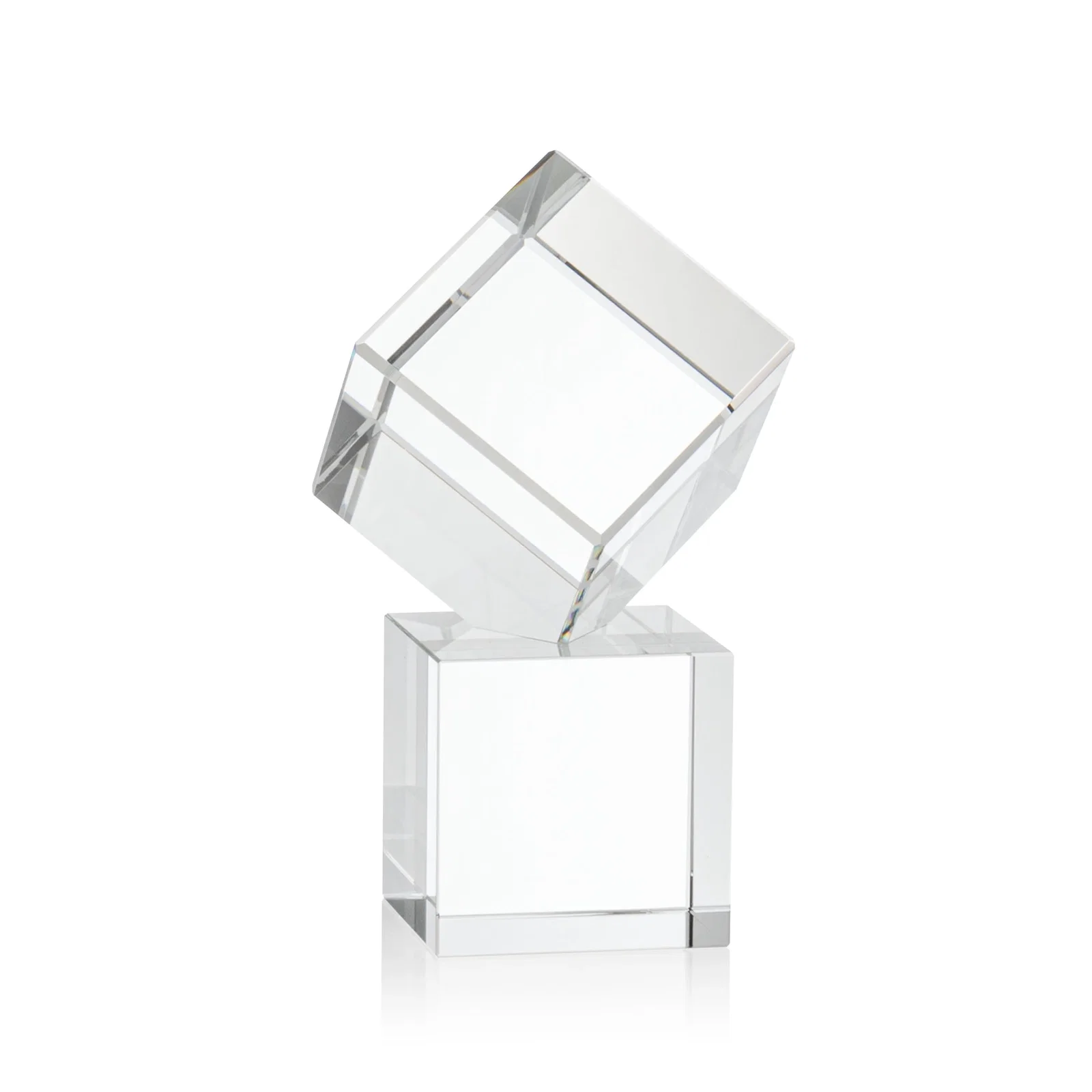 Personalized Optical Crystal Cube Award on a Tall Tapered Base, awards for employee recognition