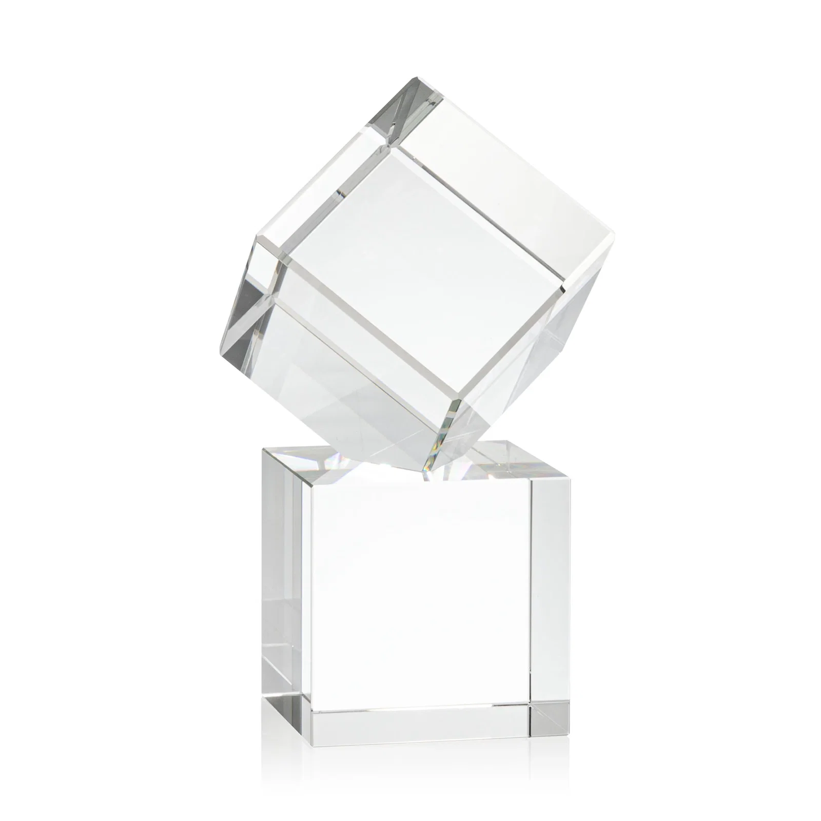 Personalized Optical Crystal Cube Award on a Tall Tapered Base, awards for corporate award ceremonies