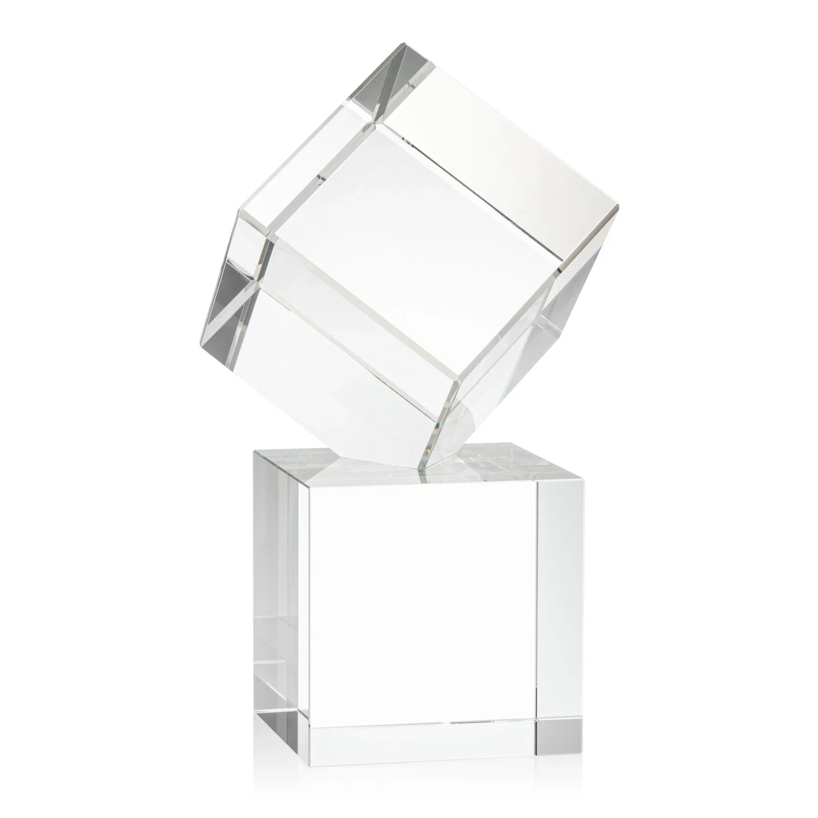 Personalized Optical Crystal Cube Award on a Tall Tapered Base, awards for service anniversary gifts