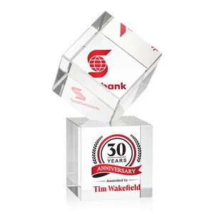 Optical Crystal Cube Award on a Tall Tapered Base