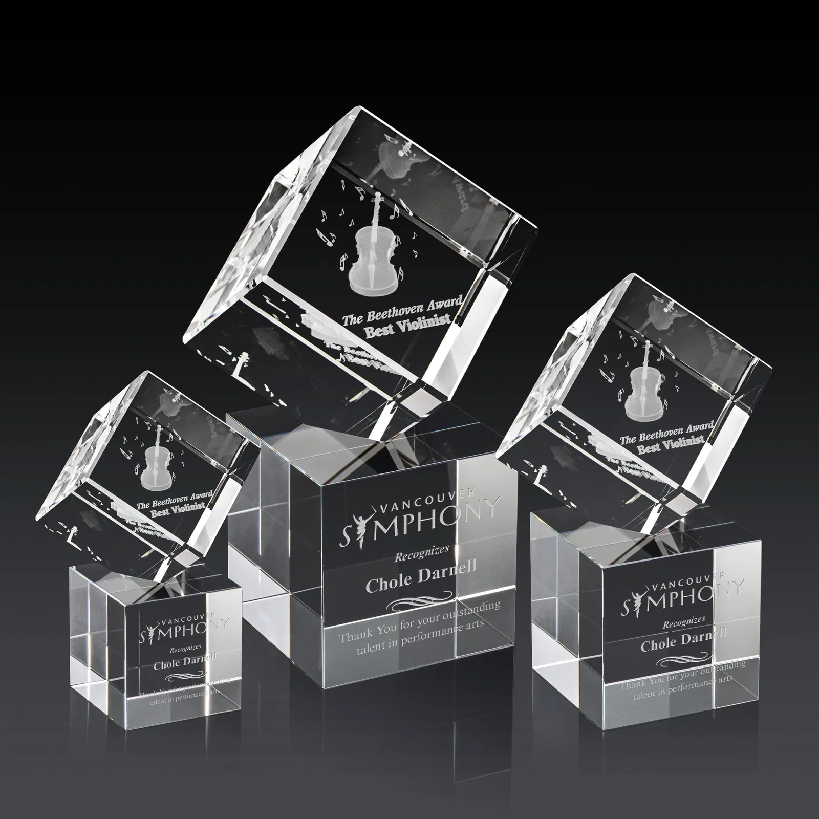 Custom Optical Crystal Cube Award on a Tall Tapered Base, awards for safety achievement programs