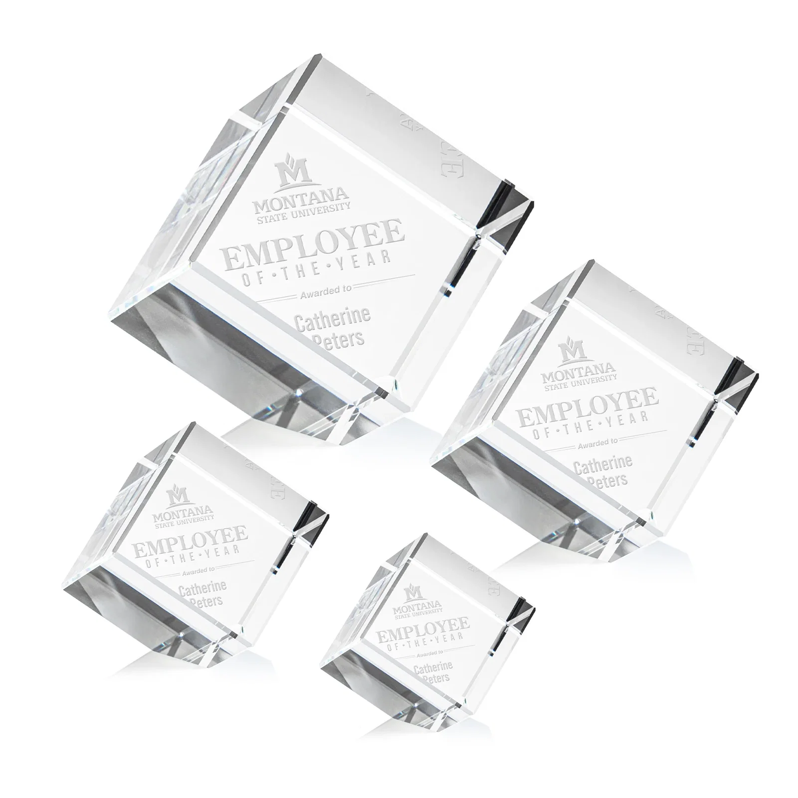 Custom Beveled Crystal Cube Paperweight, 2.75"-5.625" in 4 Sizes, client appreciation gift for employee recognition