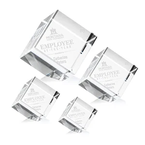 Beveled Crystal Cube Paperweight, 2.75"-5.625" in 4 Sizes