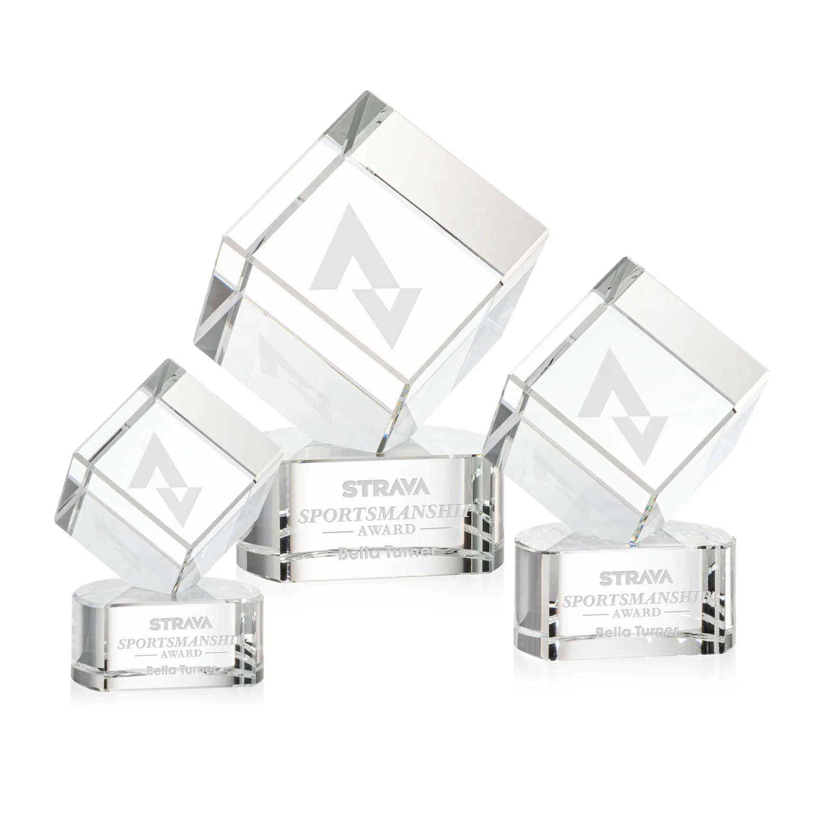 Custom Optical Crystal Cube Award with Ebony, Emerald or Sapphire Base, awards for employee recognition