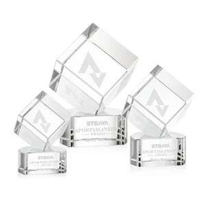 Optical Crystal Cube Award with Ebony, Emerald or Sapphire Base