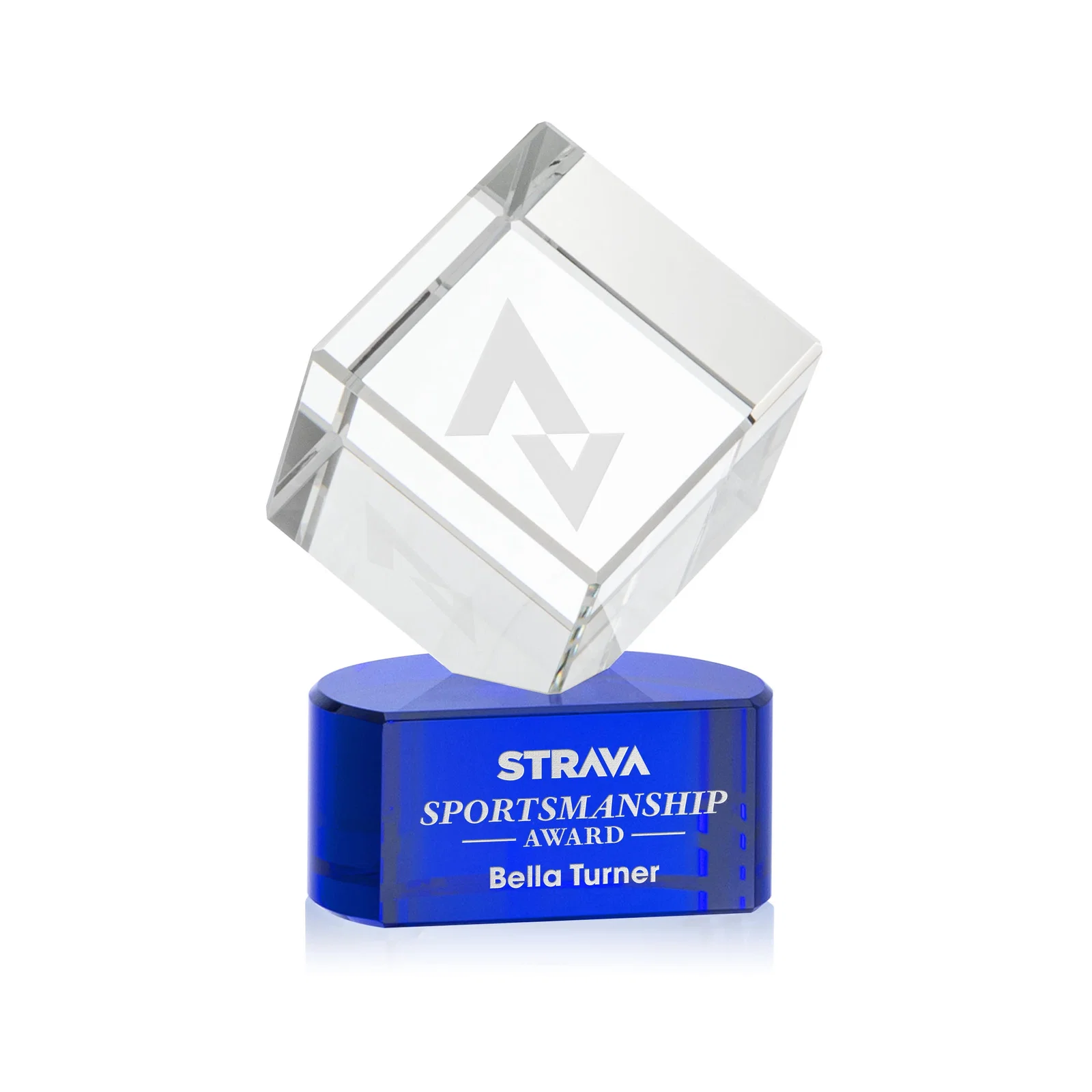 Custom Optical Crystal Cube Award with Ebony, Emerald or Sapphire Base, awards for volunteer appreciation