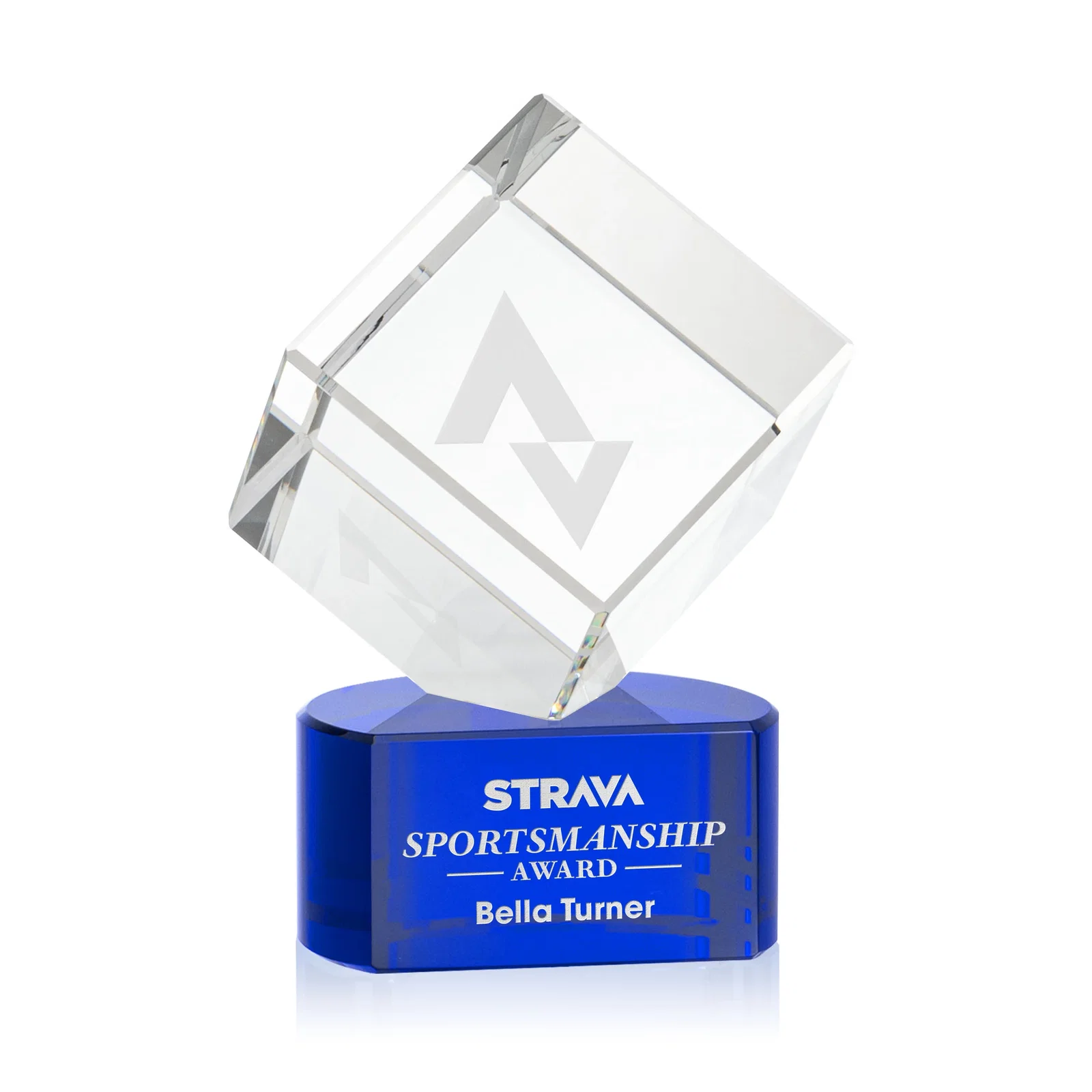 Custom Optical Crystal Cube Award with Ebony, Emerald or Sapphire Base, awards for dealer and partner awards