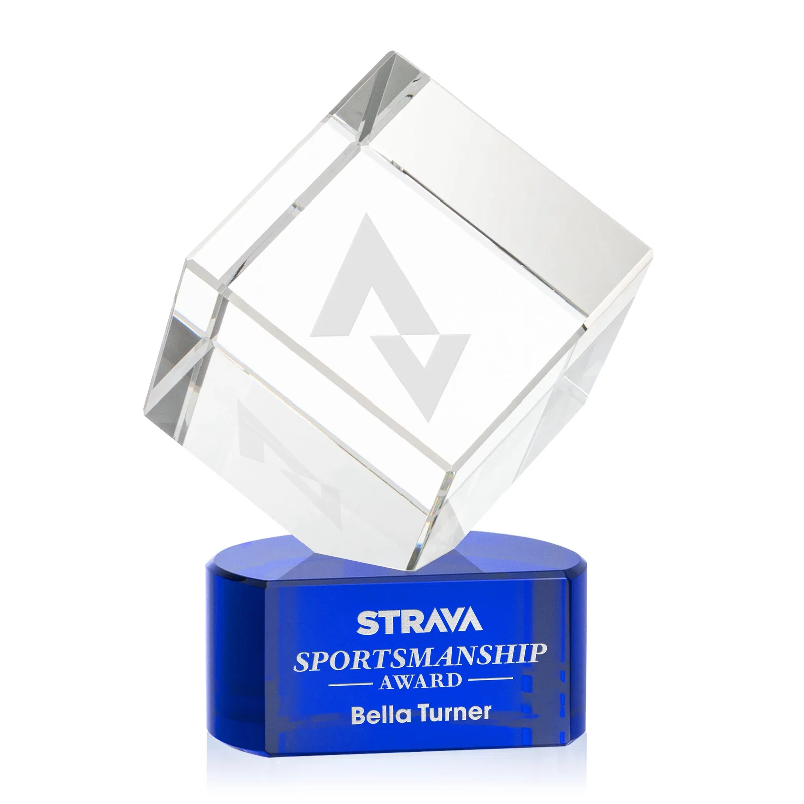 Custom Optical Crystal Cube Award with Ebony, Emerald or Sapphire Base, awards for company anniversary events