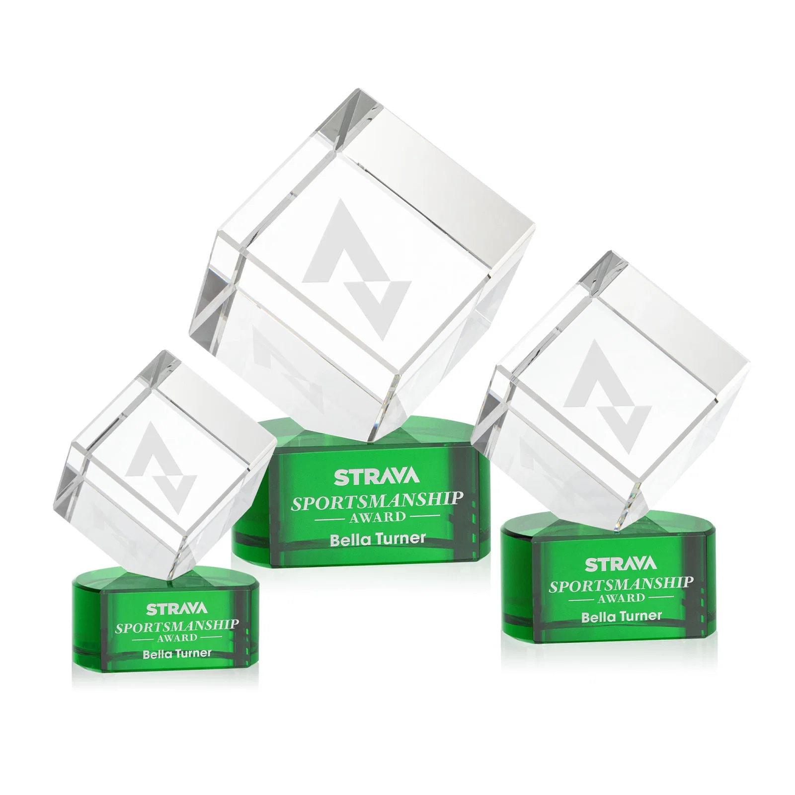Personalized Optical Crystal Cube Award with Ebony, Emerald or Sapphire Base, awards for employee recognition