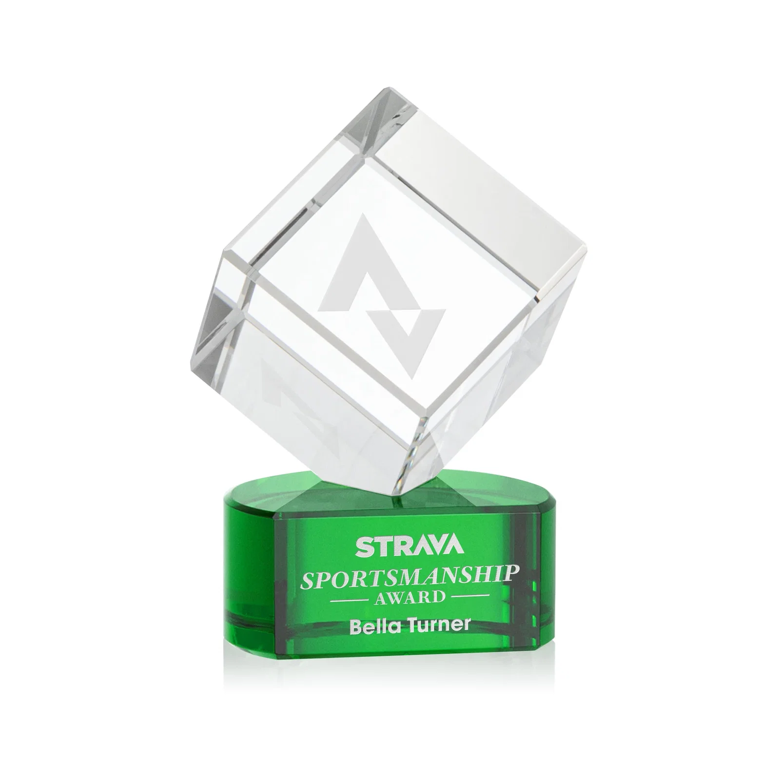 Personalized Optical Crystal Cube Award with Ebony, Emerald or Sapphire Base, awards for corporate award ceremonies