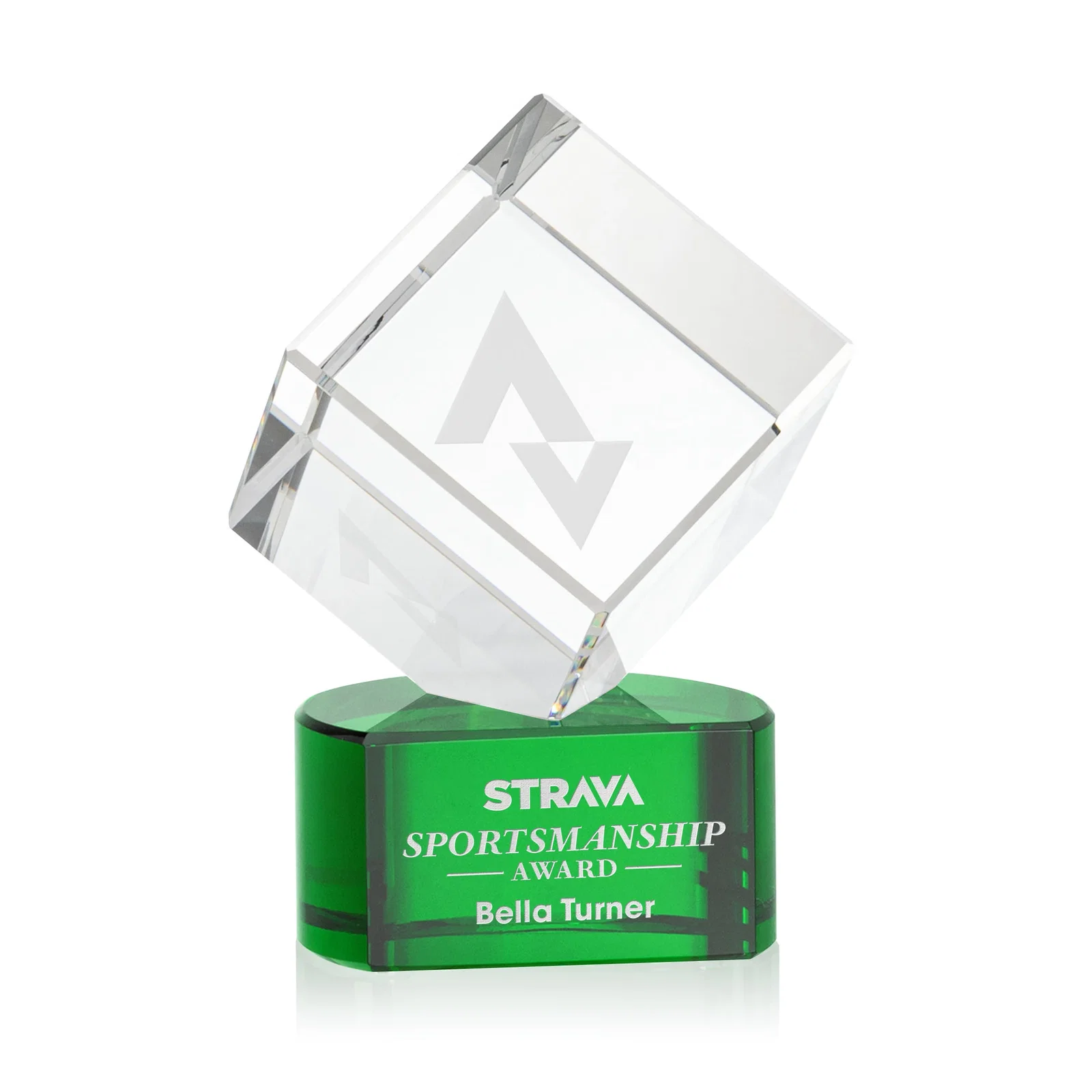 Personalized Optical Crystal Cube Award with Ebony, Emerald or Sapphire Base, awards for service anniversary gifts