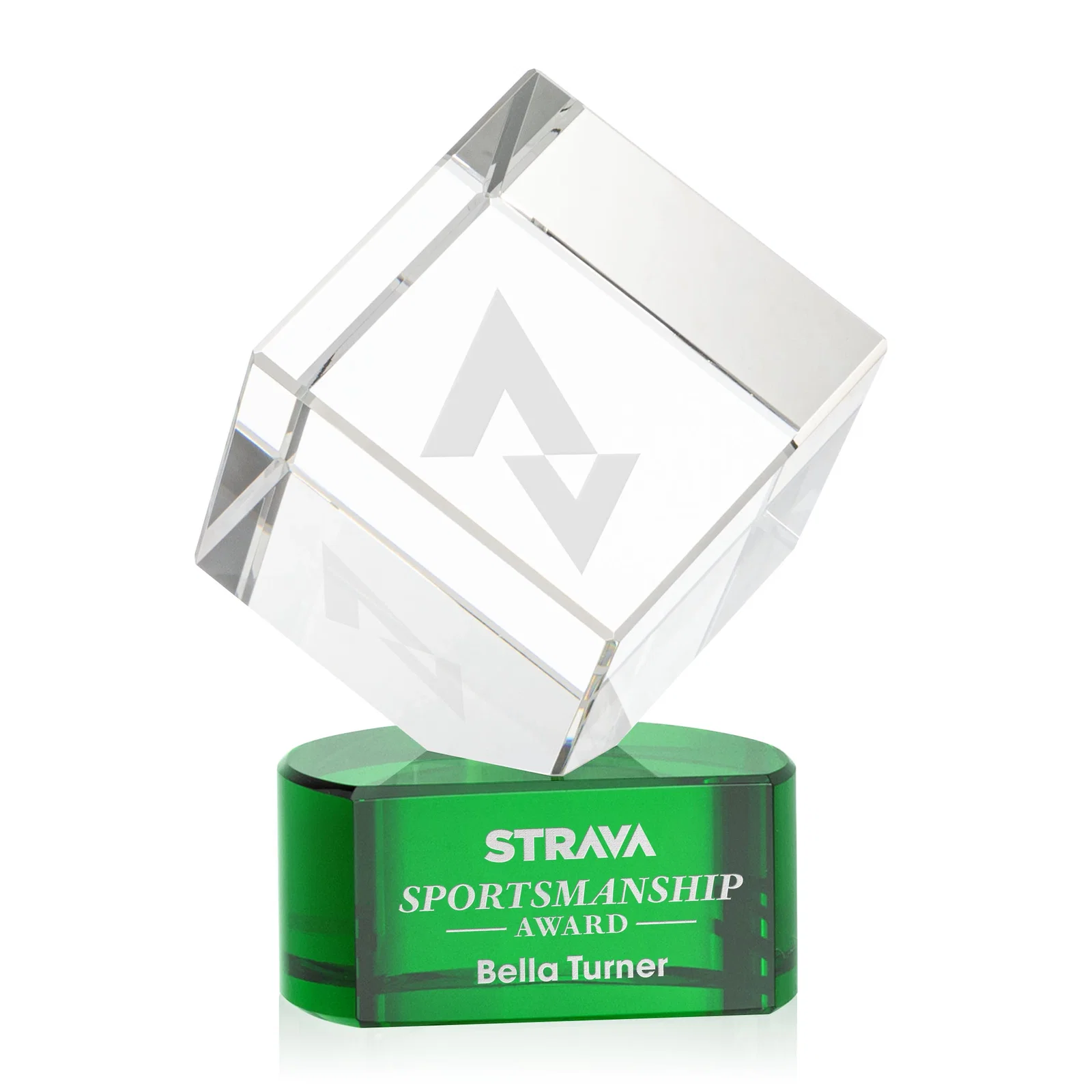 Personalized Optical Crystal Cube Award with Ebony, Emerald or Sapphire Base, awards for sales achievement awards