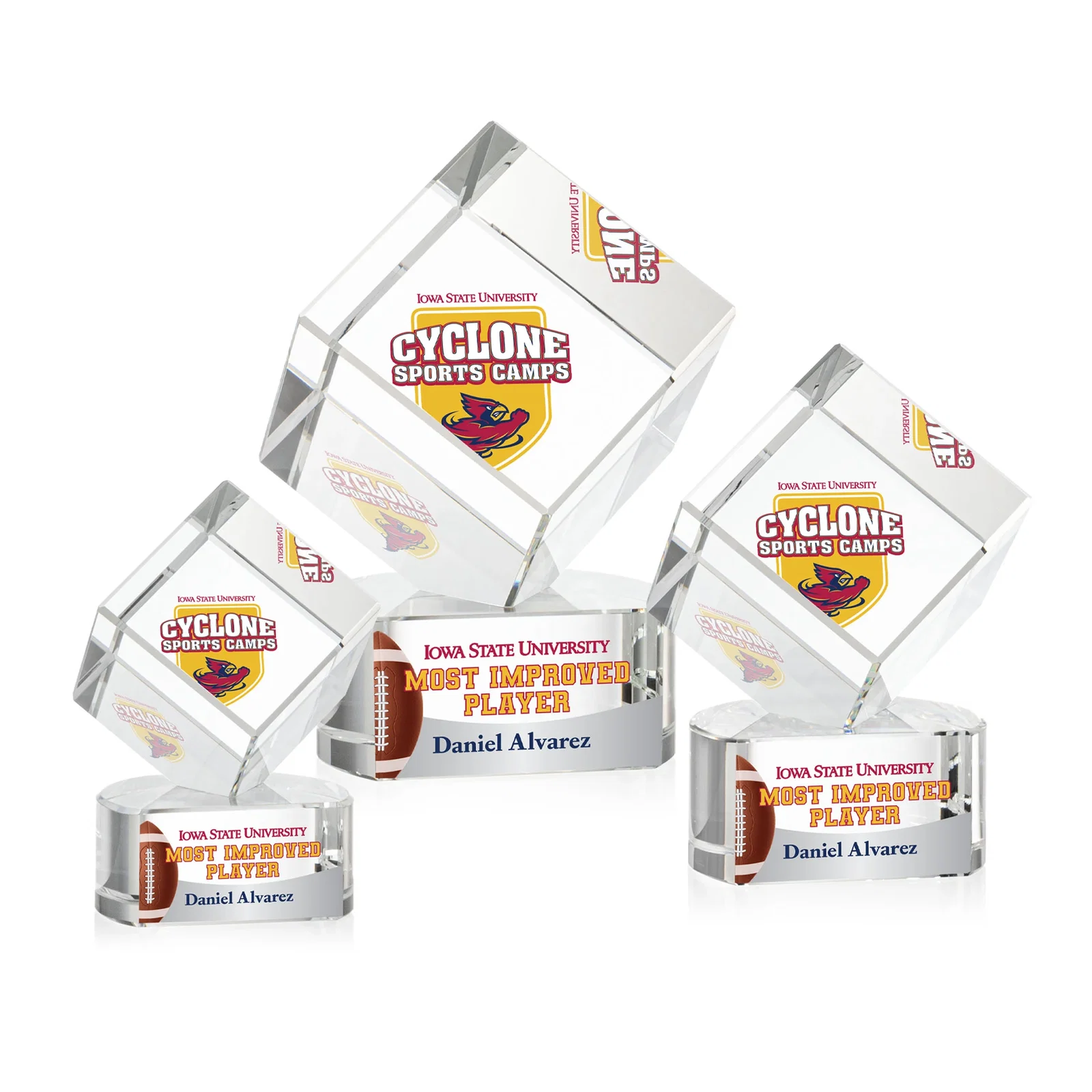 Personalized Optical Crystal Cube Award with Ebony, Emerald or Sapphire Base, awards for retirement presentations