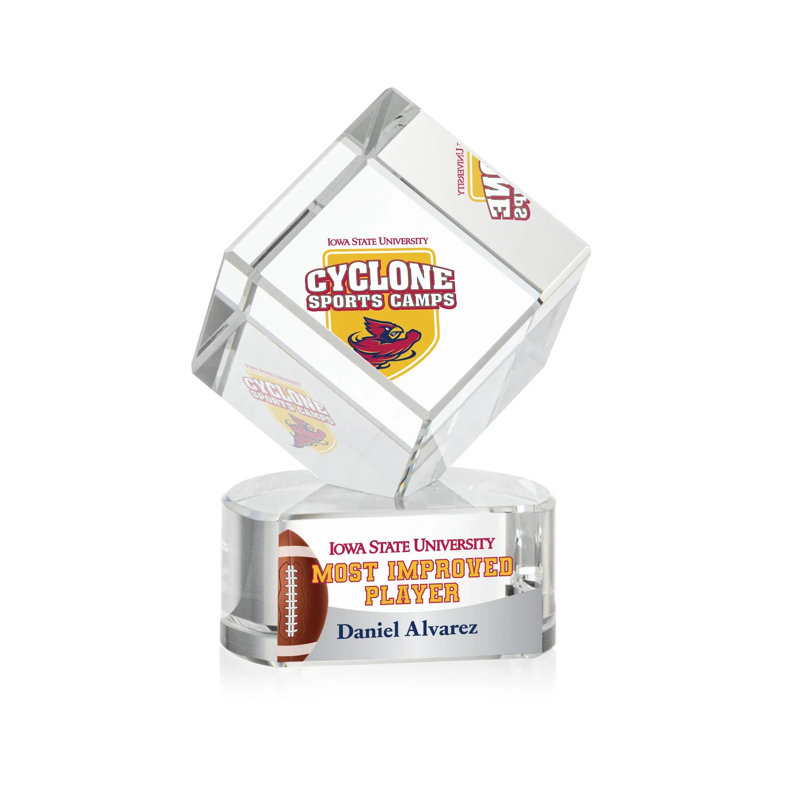 Personalized Optical Crystal Cube Award with Ebony, Emerald or Sapphire Base, awards for team milestone celebrations