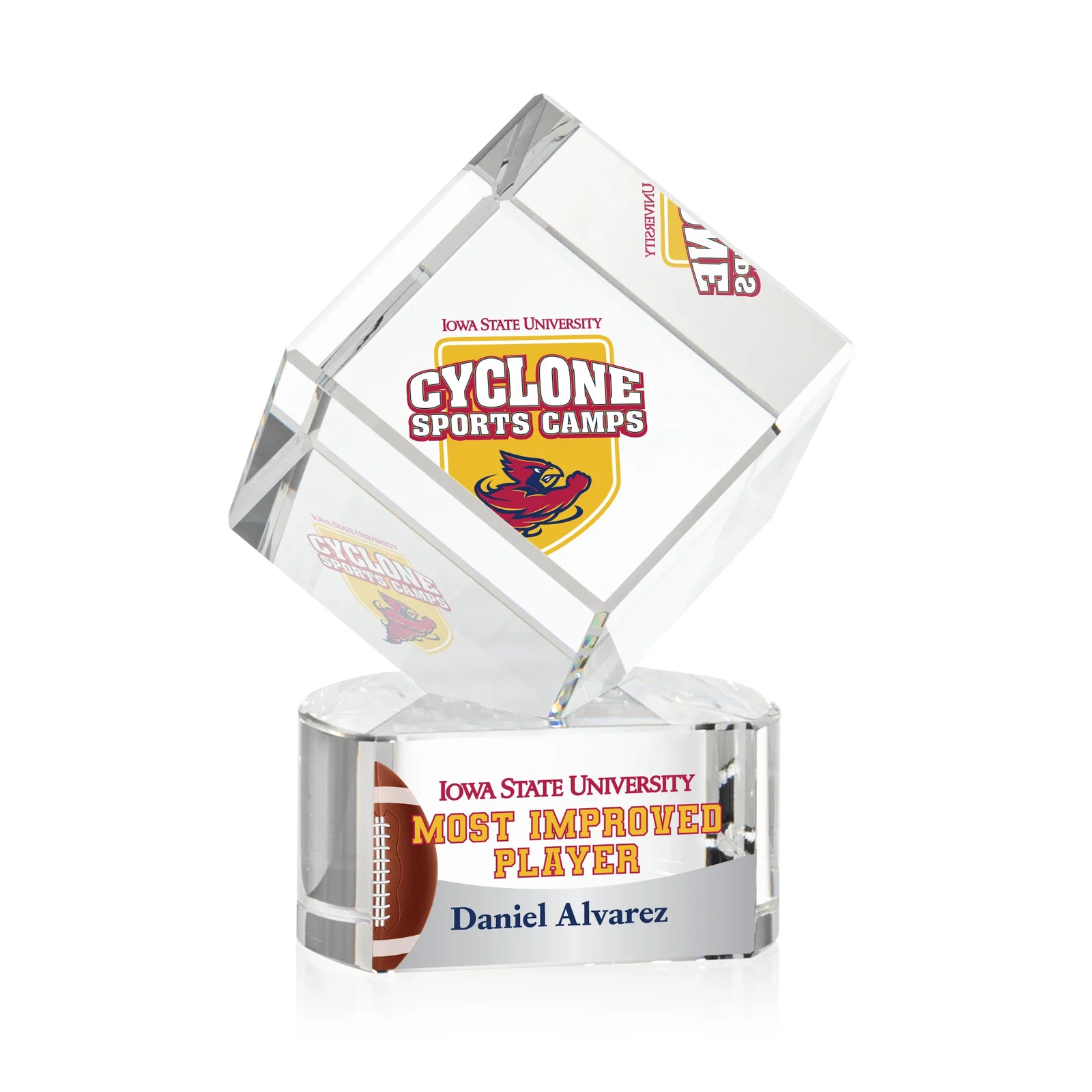 Personalized Optical Crystal Cube Award with Ebony, Emerald or Sapphire Base, awards for donor appreciation