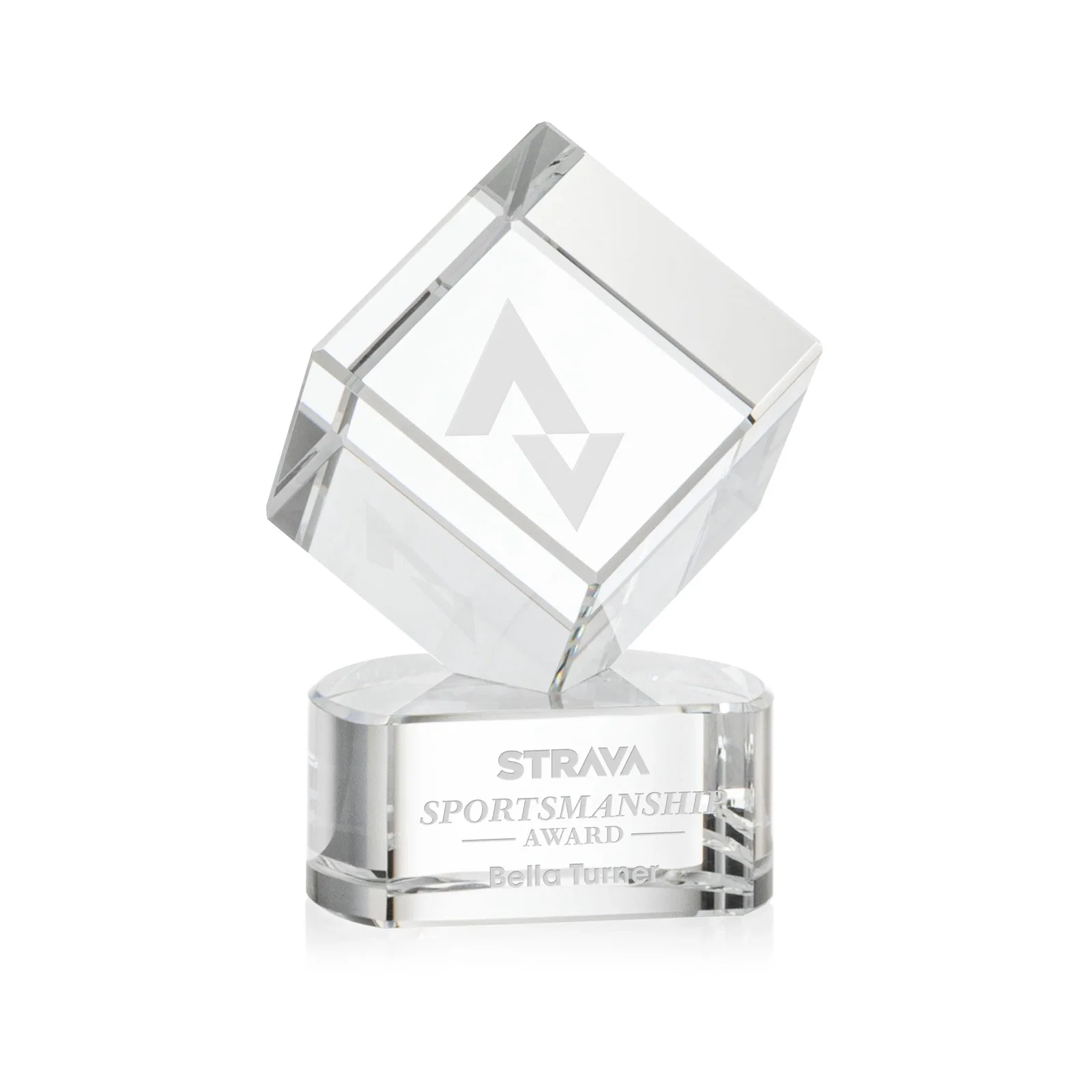 Custom Optical Crystal Cube Award with Ebony, Emerald or Sapphire Base, awards for corporate award ceremonies
