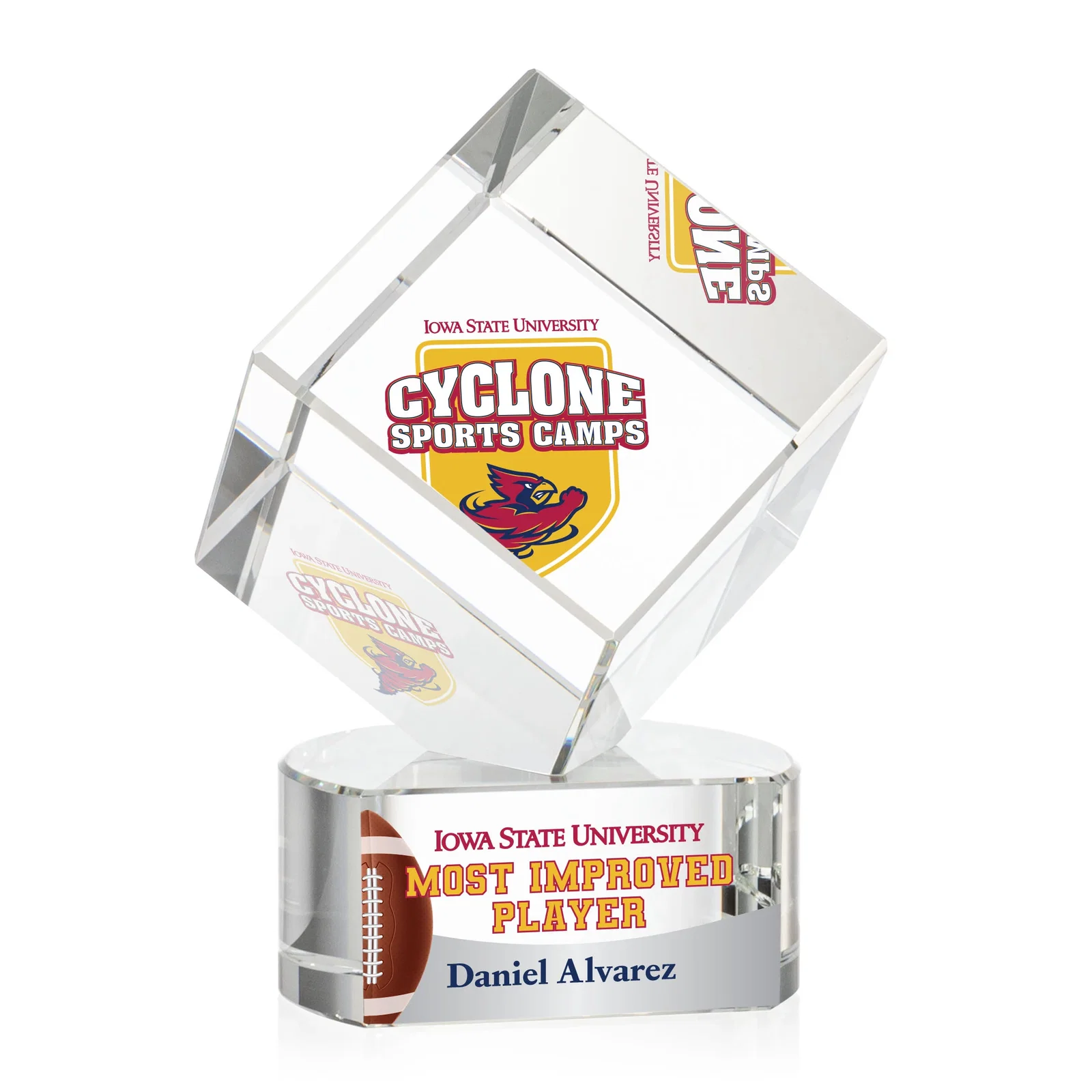 Personalized Optical Crystal Cube Award with Ebony, Emerald or Sapphire Base, awards for graduation ceremonies