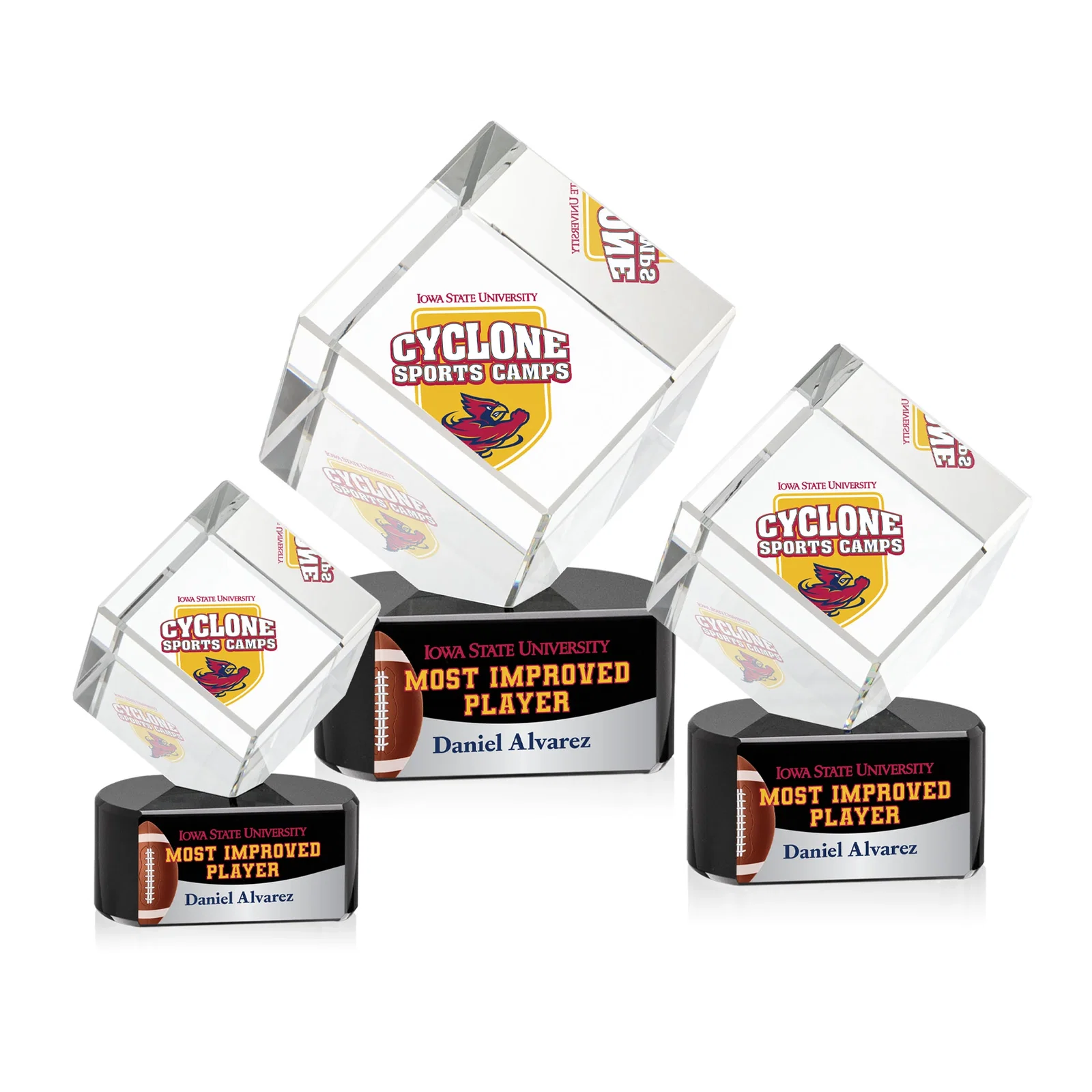 Personalized Optical Crystal Cube Award with Ebony, Emerald or Sapphire Base, awards for safety achievement programs