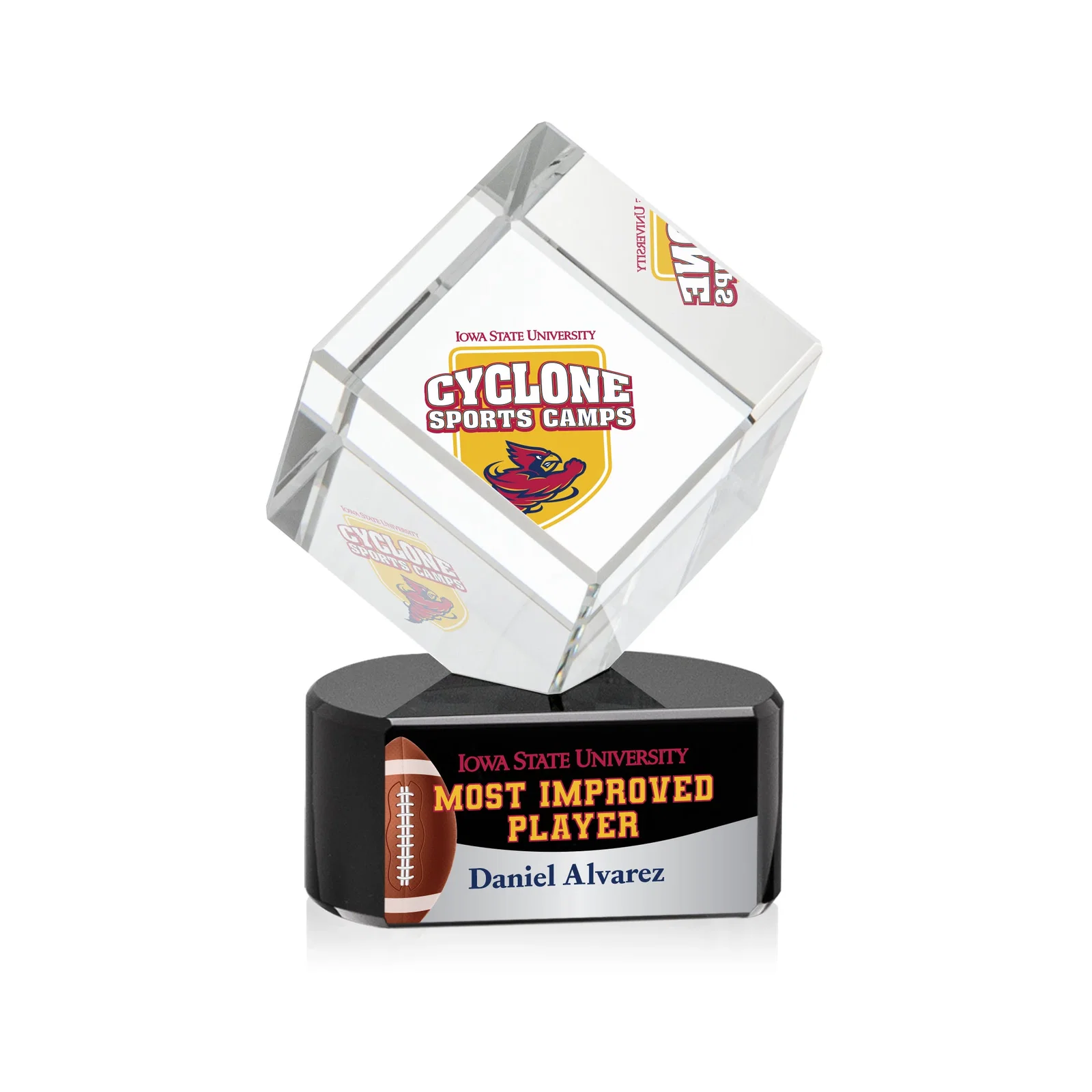 Personalized Optical Crystal Cube Award with Ebony, Emerald or Sapphire Base, awards for volunteer appreciation