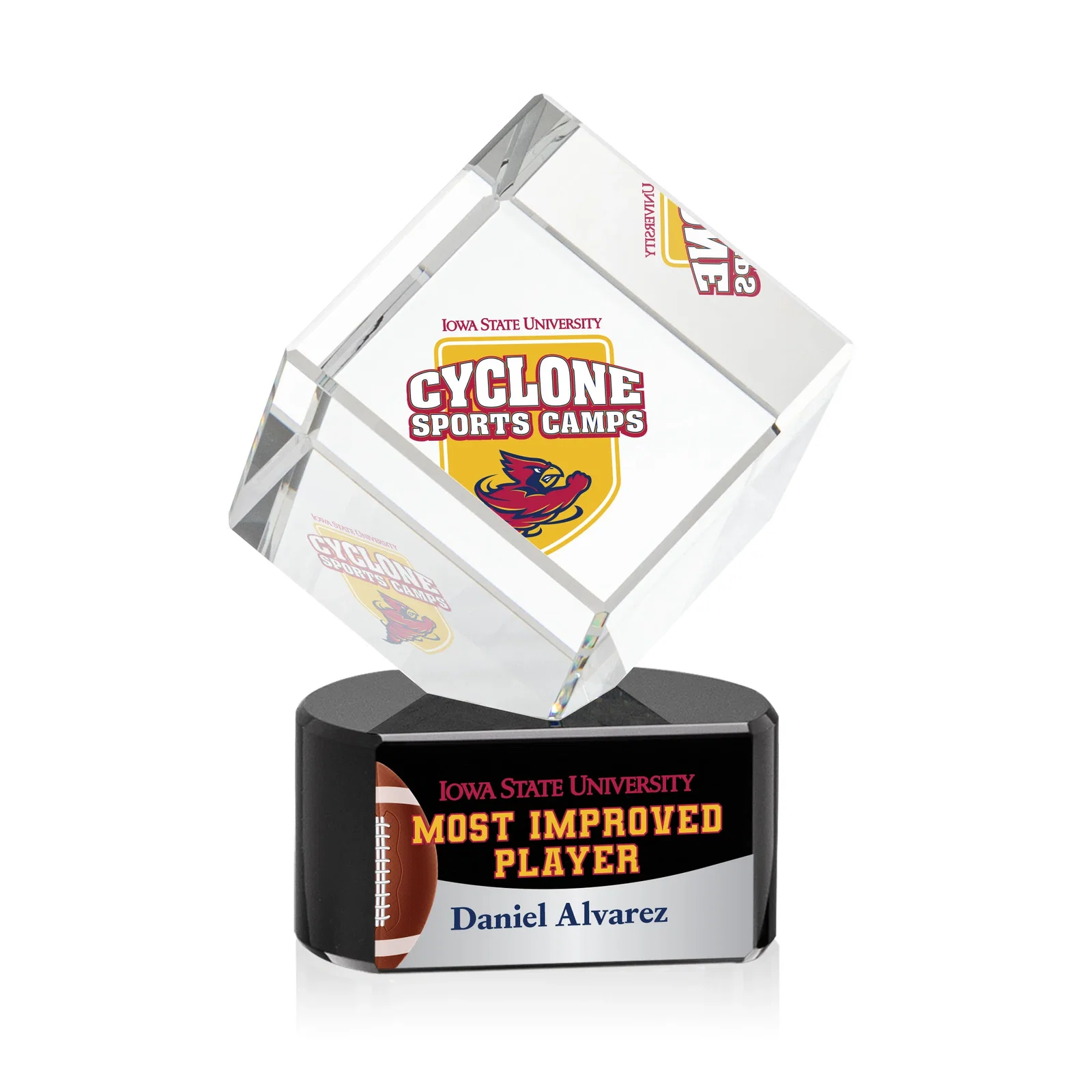 Personalized Optical Crystal Cube Award with Ebony, Emerald or Sapphire Base, awards for dealer and partner awards