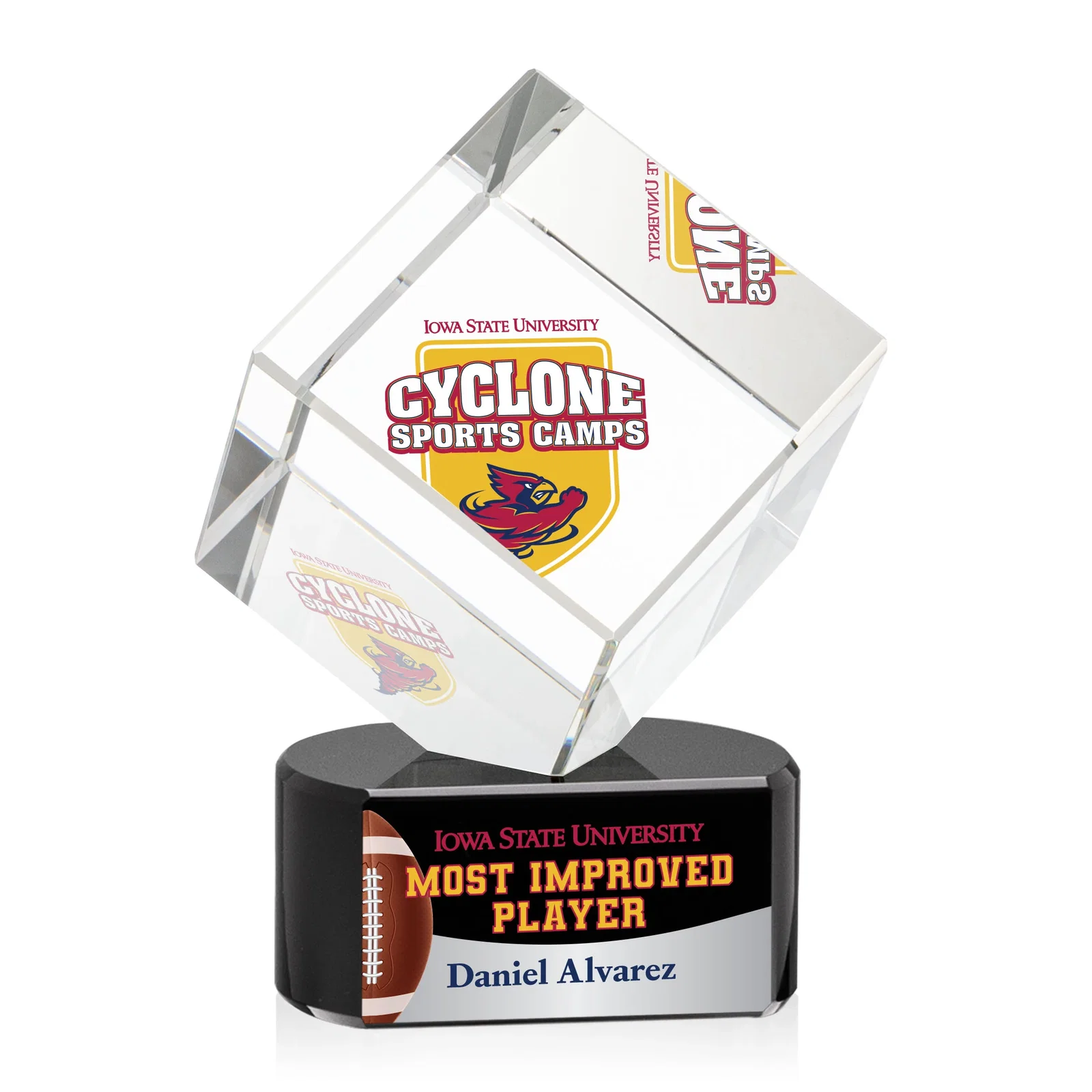 Personalized Optical Crystal Cube Award with Ebony, Emerald or Sapphire Base, awards for company anniversary events