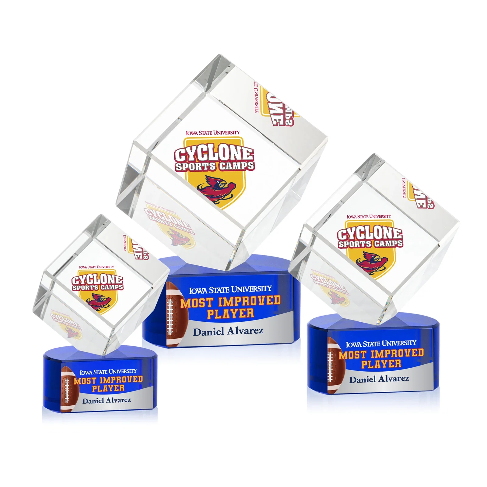 Promotional Optical Crystal Cube Award with Ebony, Emerald or Sapphire Base, awards for employee recognition