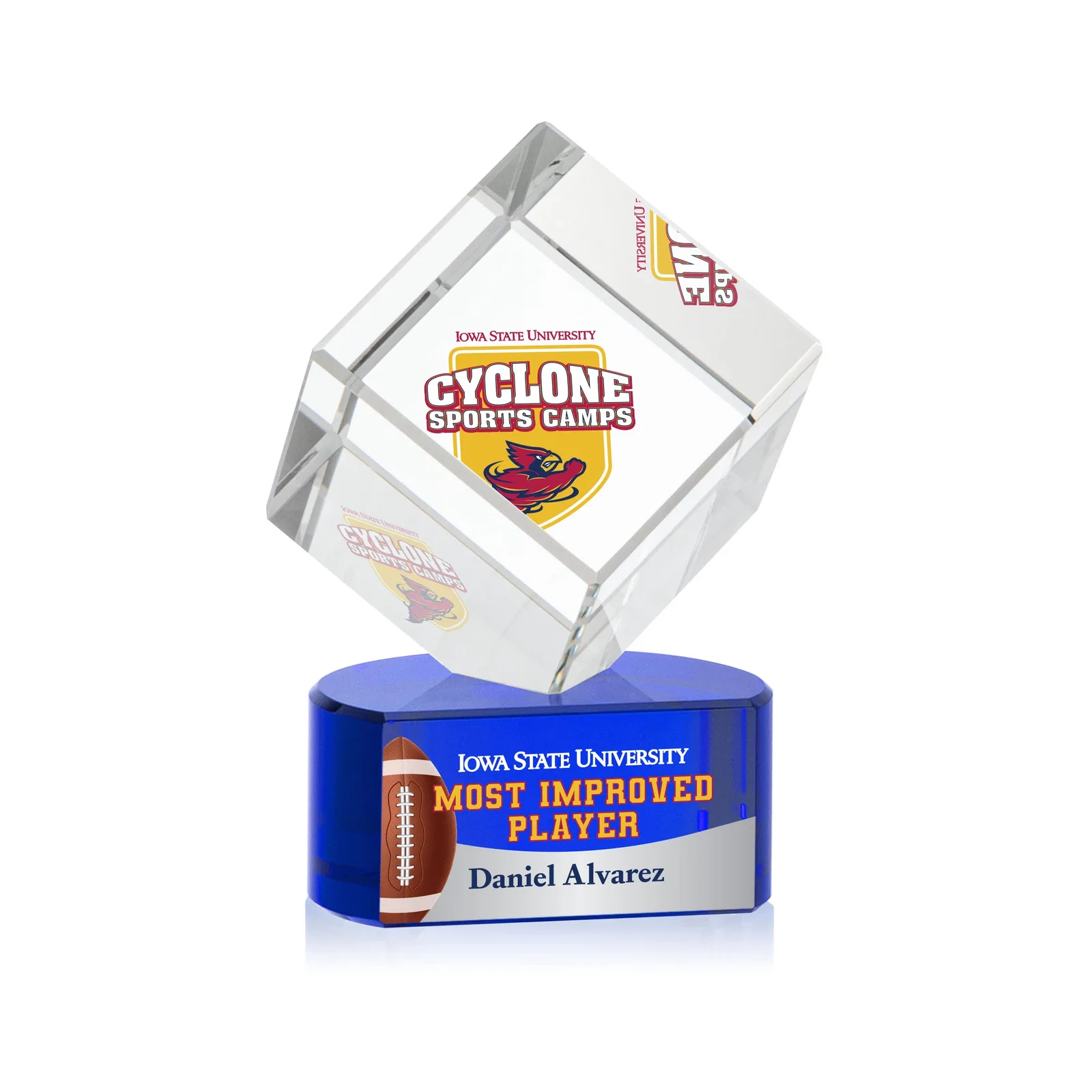 Promotional Optical Crystal Cube Award with Ebony, Emerald or Sapphire Base, awards for corporate award ceremonies