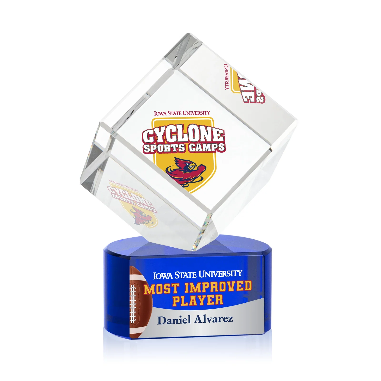 Promotional Optical Crystal Cube Award with Ebony, Emerald or Sapphire Base, awards for service anniversary gifts