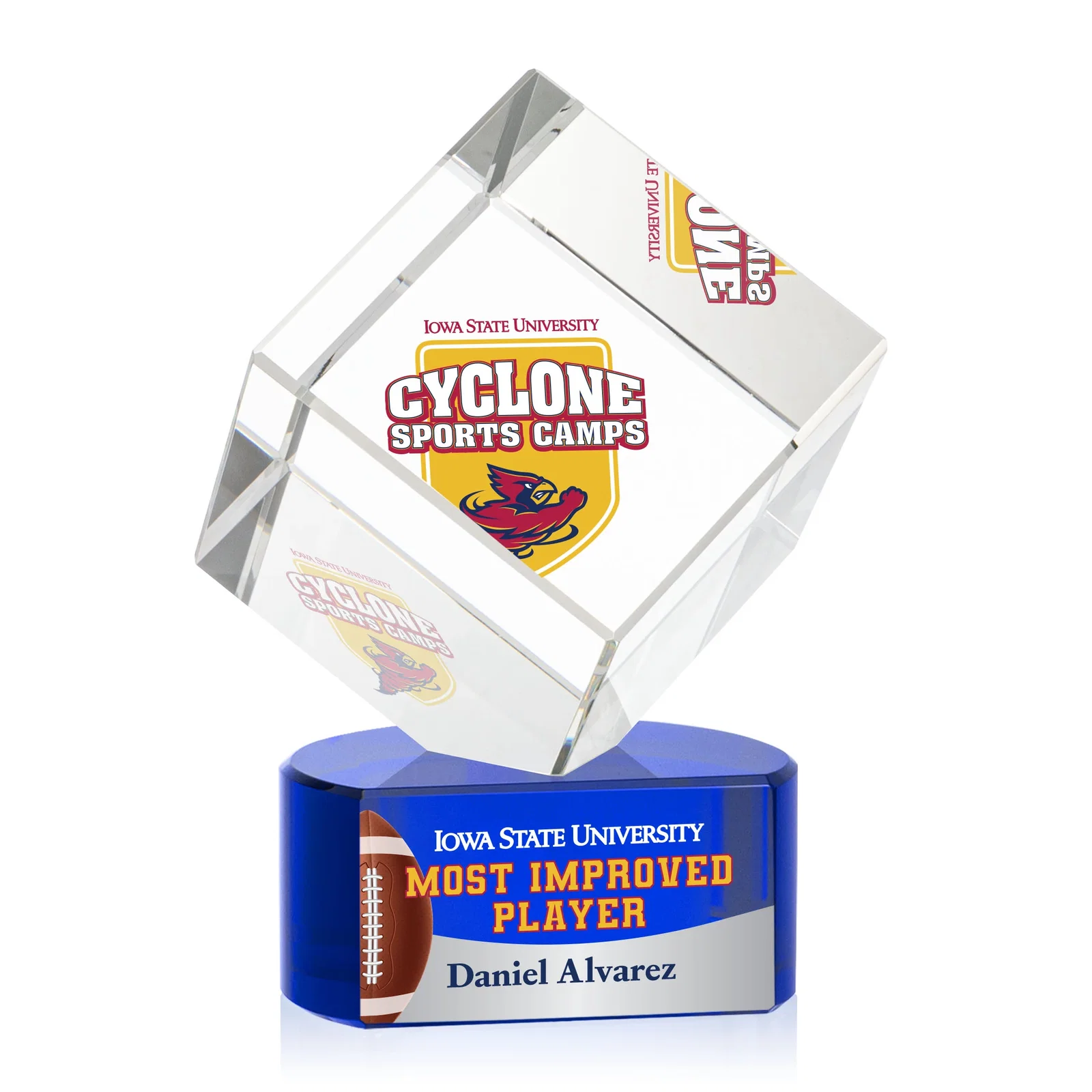 Promotional Optical Crystal Cube Award with Ebony, Emerald or Sapphire Base, awards for sales achievement awards