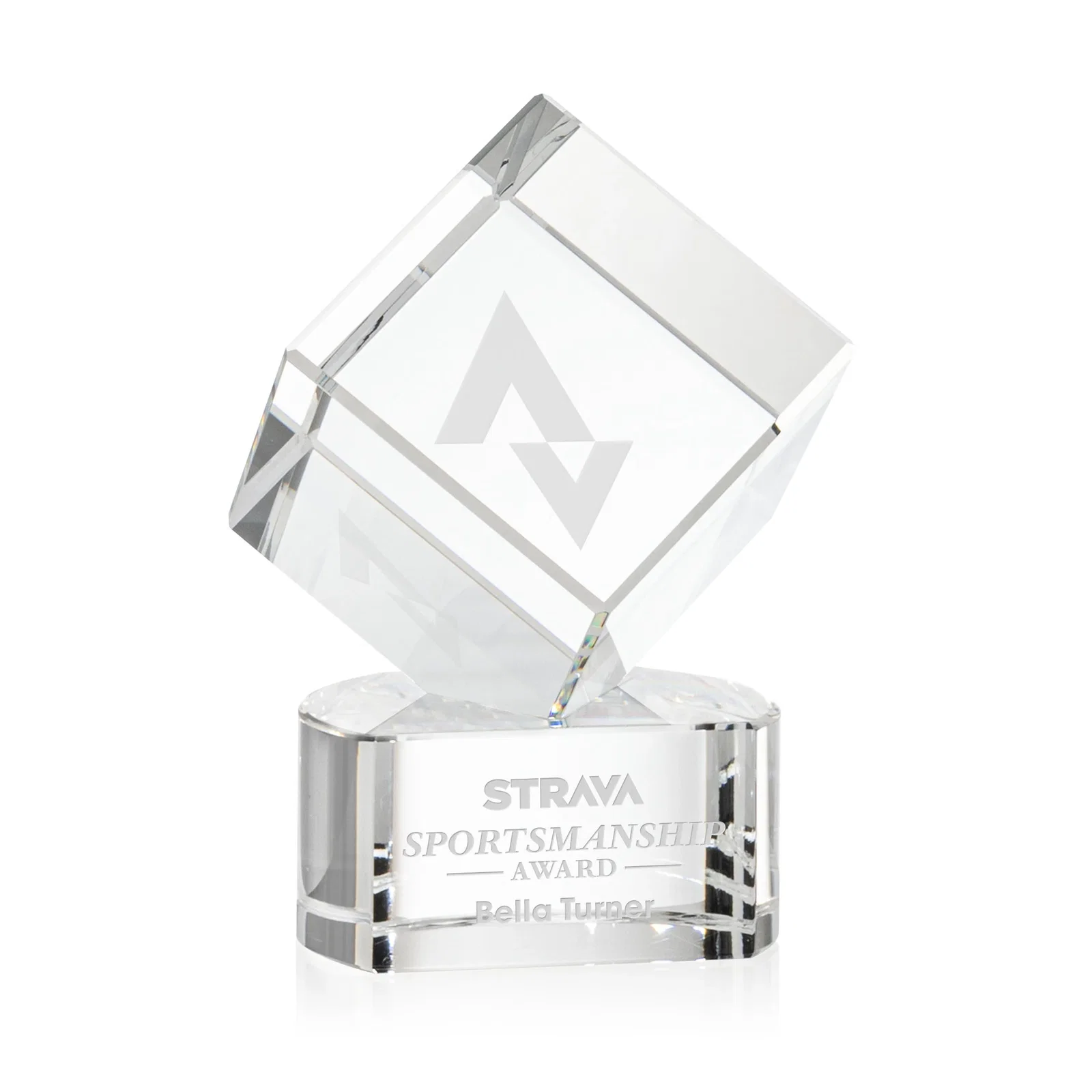 Custom Optical Crystal Cube Award with Ebony, Emerald or Sapphire Base, awards for service anniversary gifts