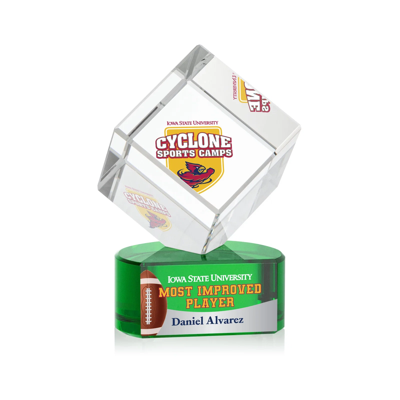 Promotional Optical Crystal Cube Award with Ebony, Emerald or Sapphire Base, awards for team milestone celebrations