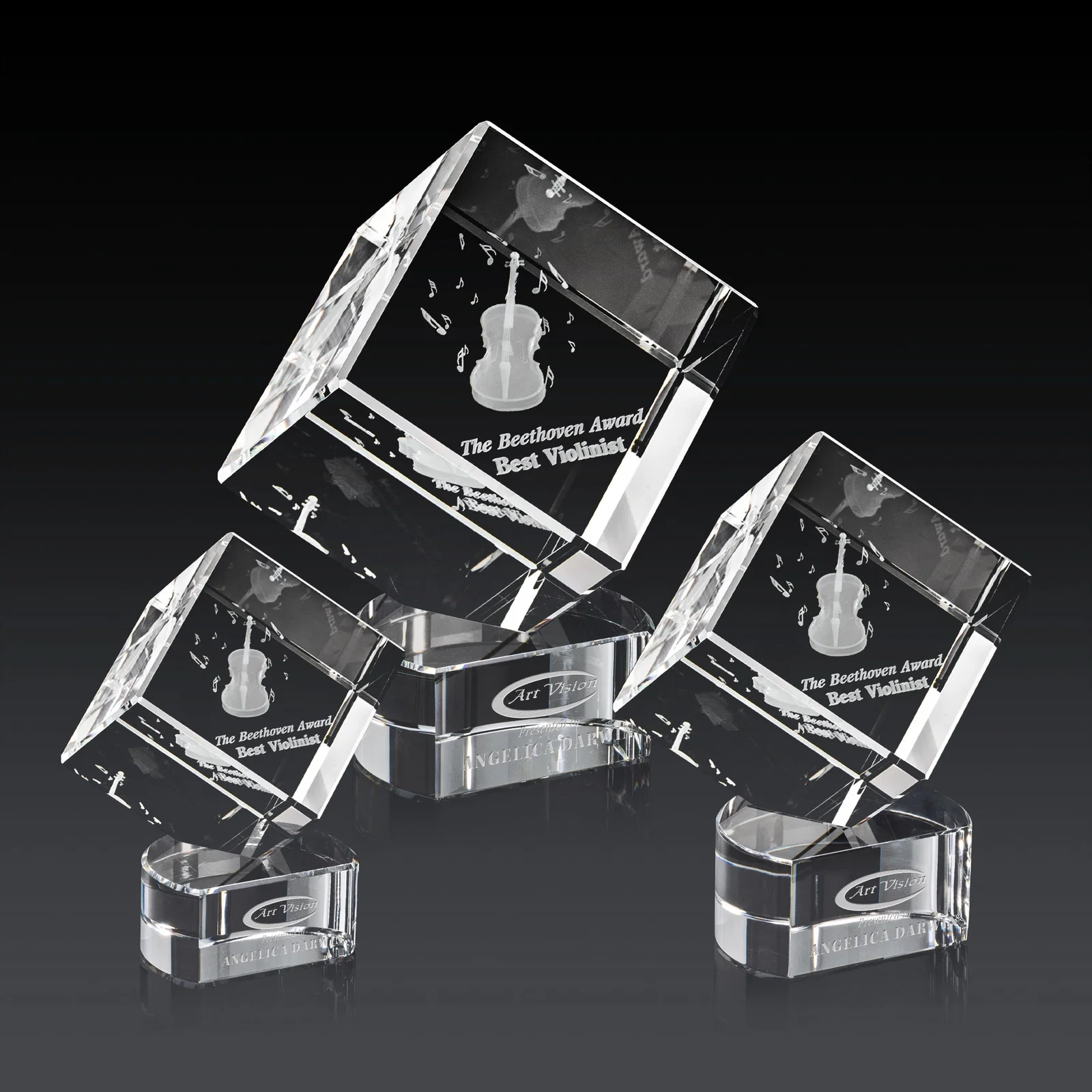 Promotional Optical Crystal Cube Award with Ebony, Emerald or Sapphire Base, awards for safety achievement programs