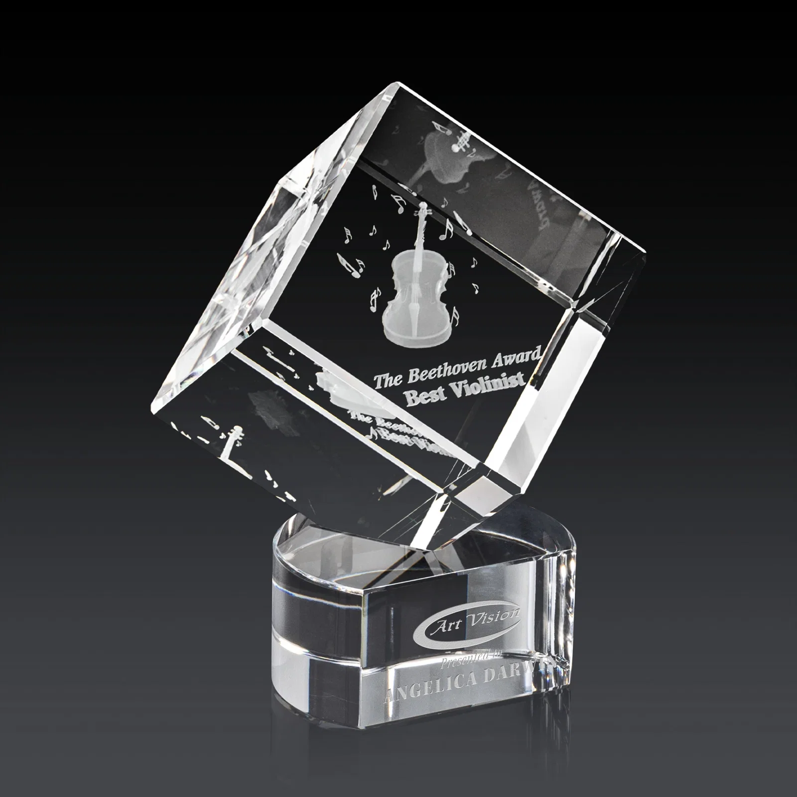 Promotional Optical Crystal Cube Award with Ebony, Emerald or Sapphire Base, awards for dealer and partner awards