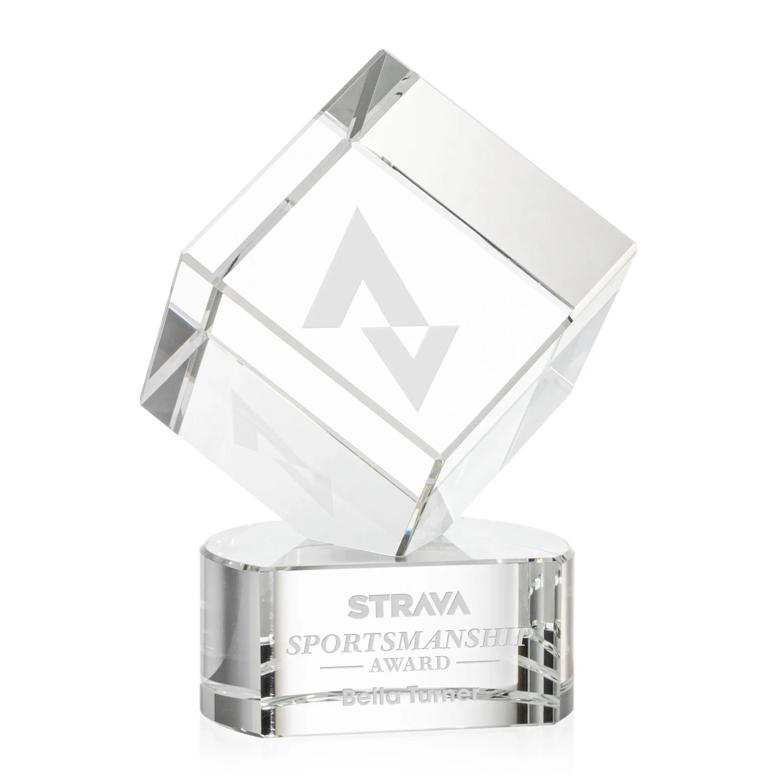 Custom Optical Crystal Cube Award with Ebony, Emerald or Sapphire Base, awards for sales achievement awards