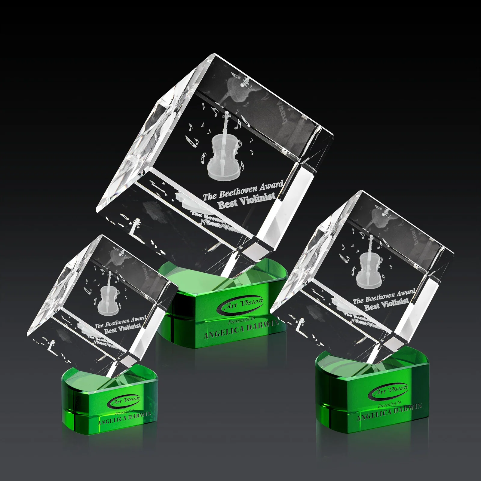 Branded Optical Crystal Cube Award with Ebony, Emerald or Sapphire Base, awards for safety achievement programs