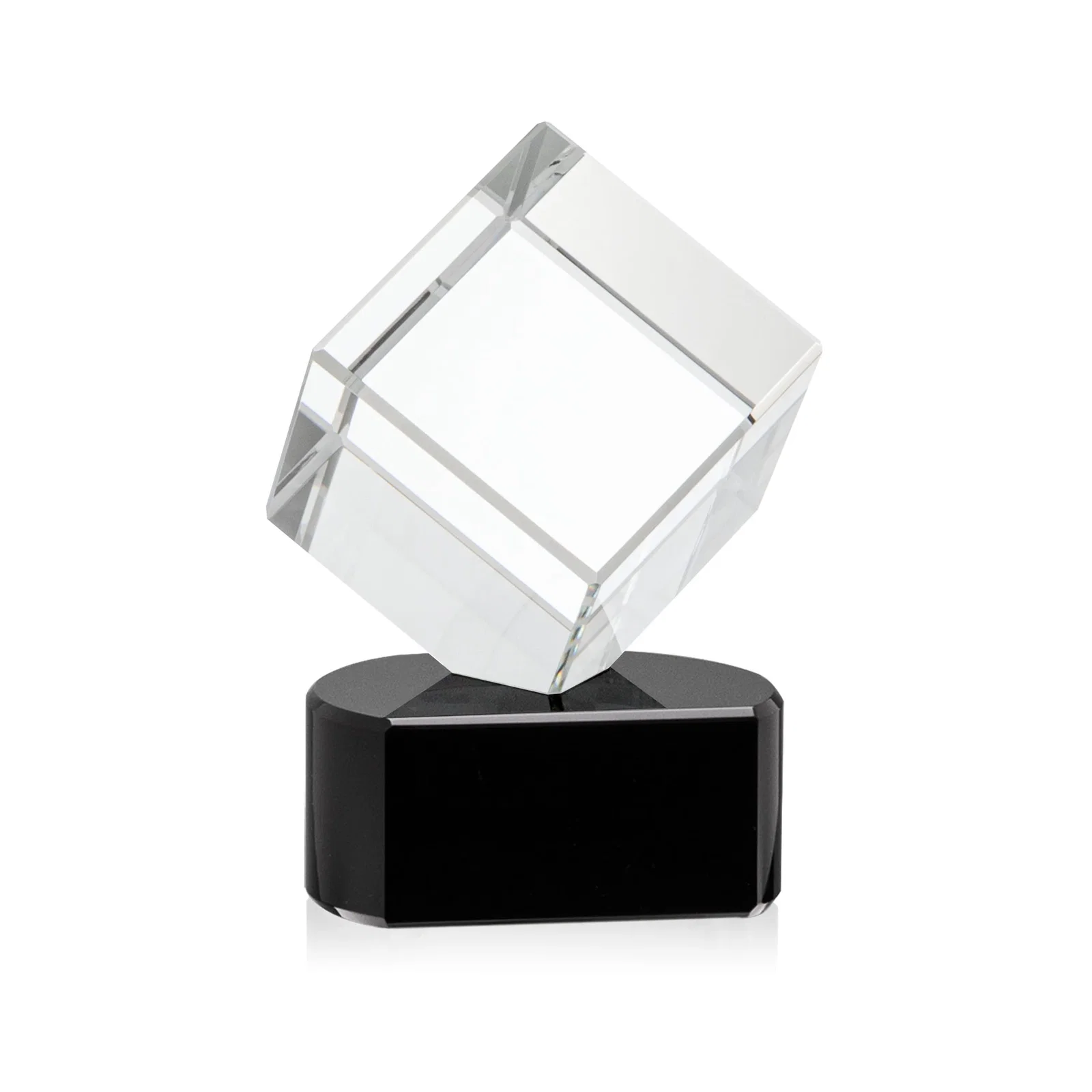 Custom printed Optical Crystal Cube Award with Ebony, Emerald or Sapphire Base, awards for service anniversary gifts