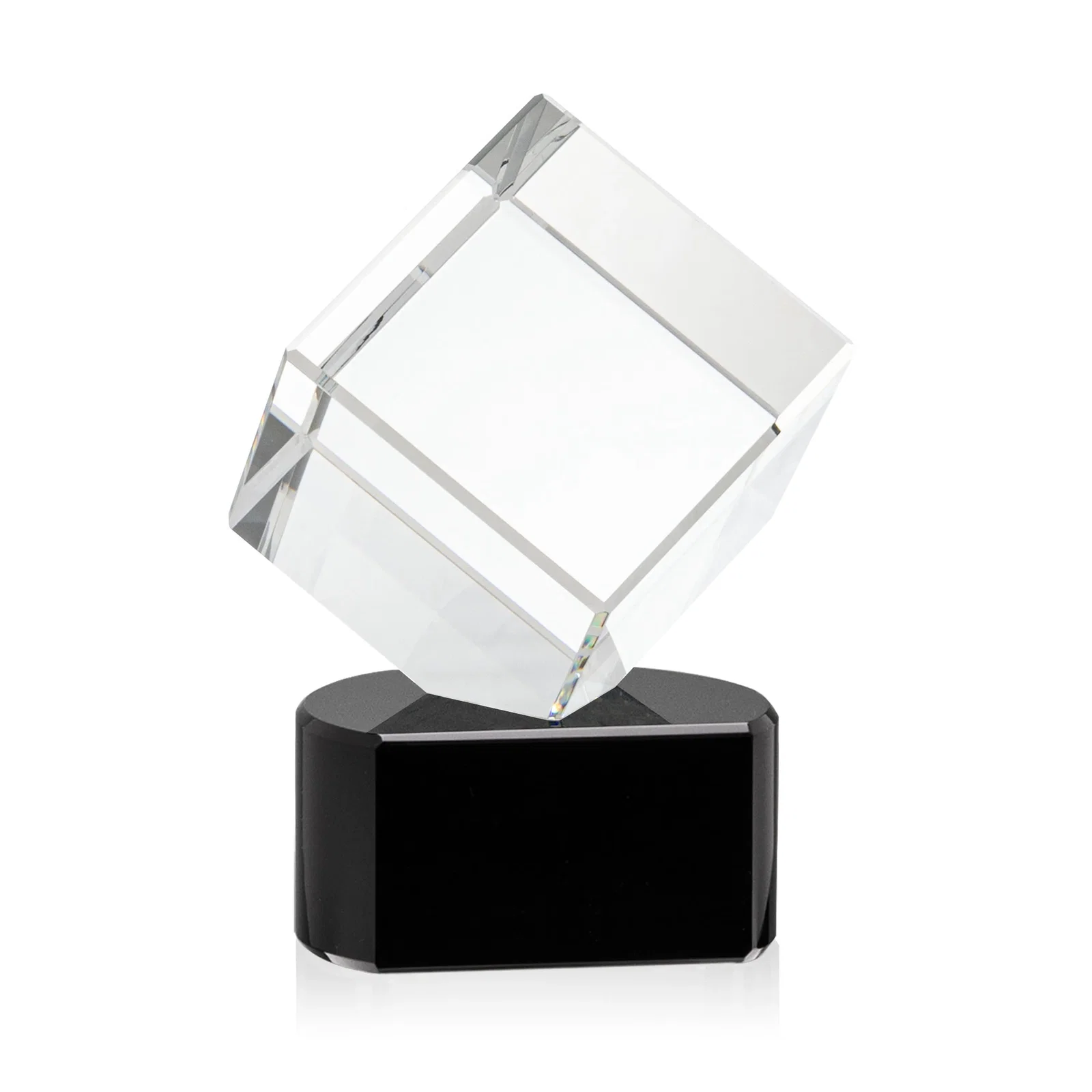 Custom printed Optical Crystal Cube Award with Ebony, Emerald or Sapphire Base, awards for sales achievement awards