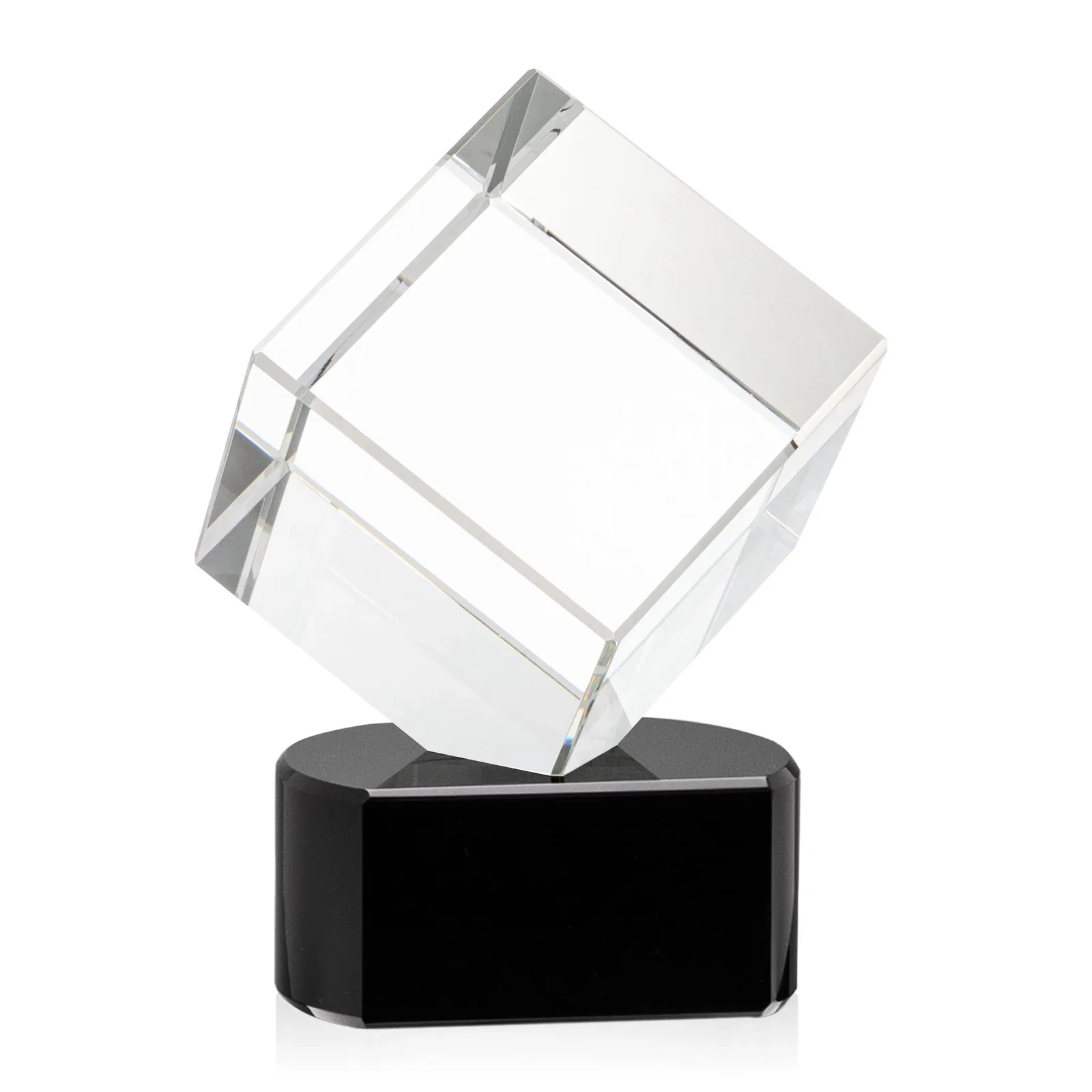 Custom printed Optical Crystal Cube Award with Ebony, Emerald or Sapphire Base, awards for retirement presentations