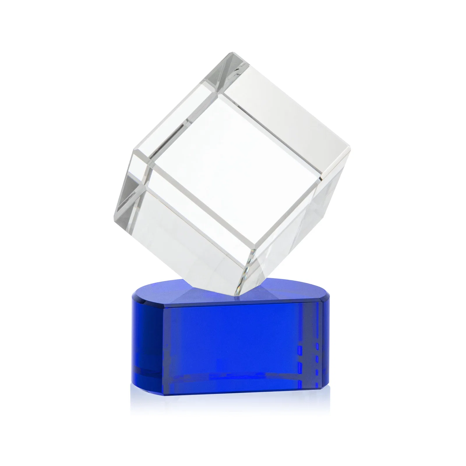 Custom printed Optical Crystal Cube Award with Ebony, Emerald or Sapphire Base, awards for team milestone celebrations