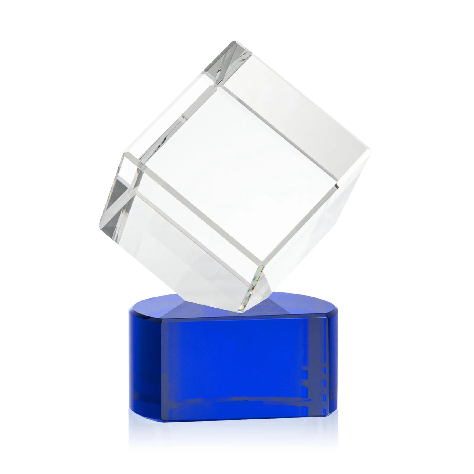 Custom printed Optical Crystal Cube Award with Ebony, Emerald or Sapphire Base, awards for donor appreciation