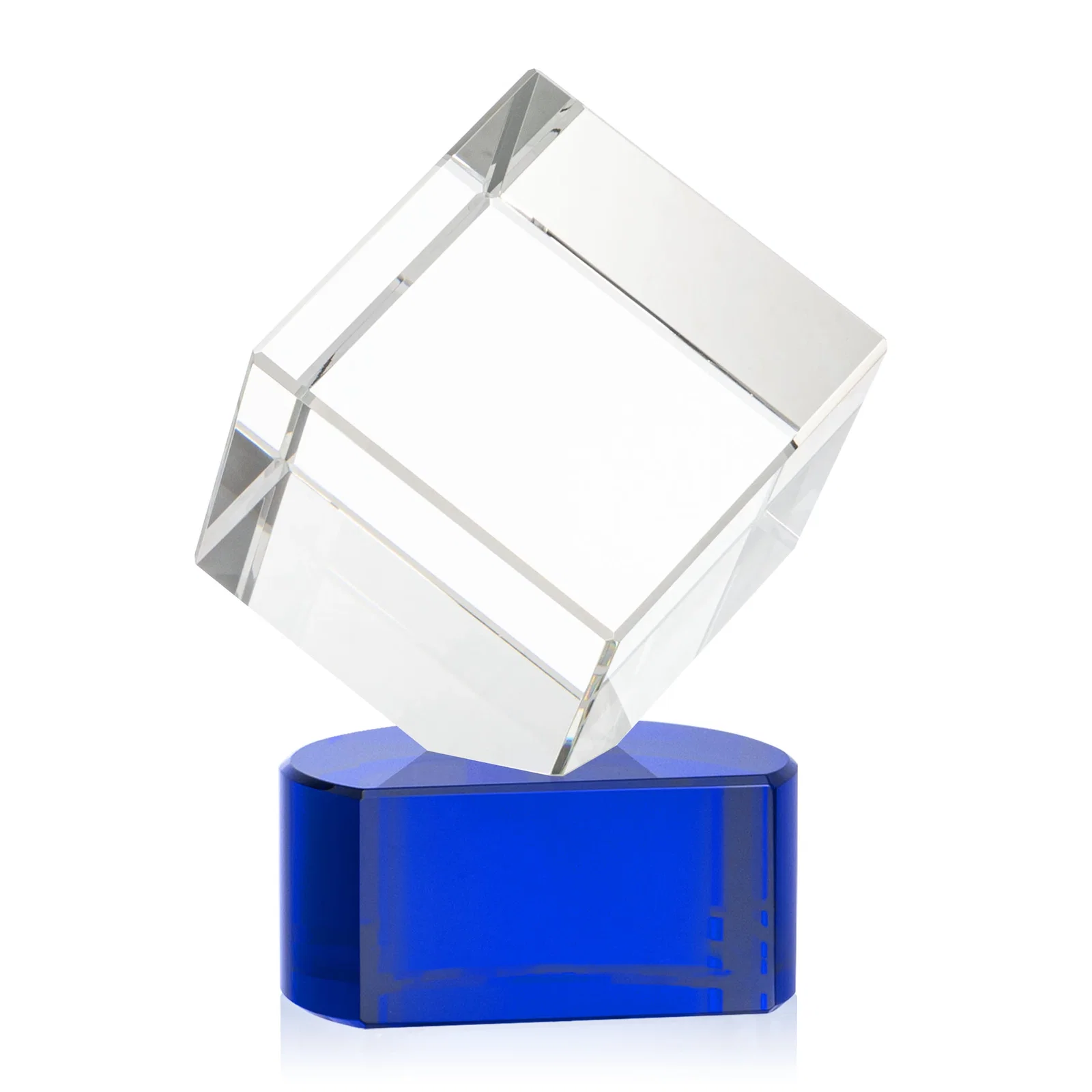 Custom printed Optical Crystal Cube Award with Ebony, Emerald or Sapphire Base, awards for graduation ceremonies