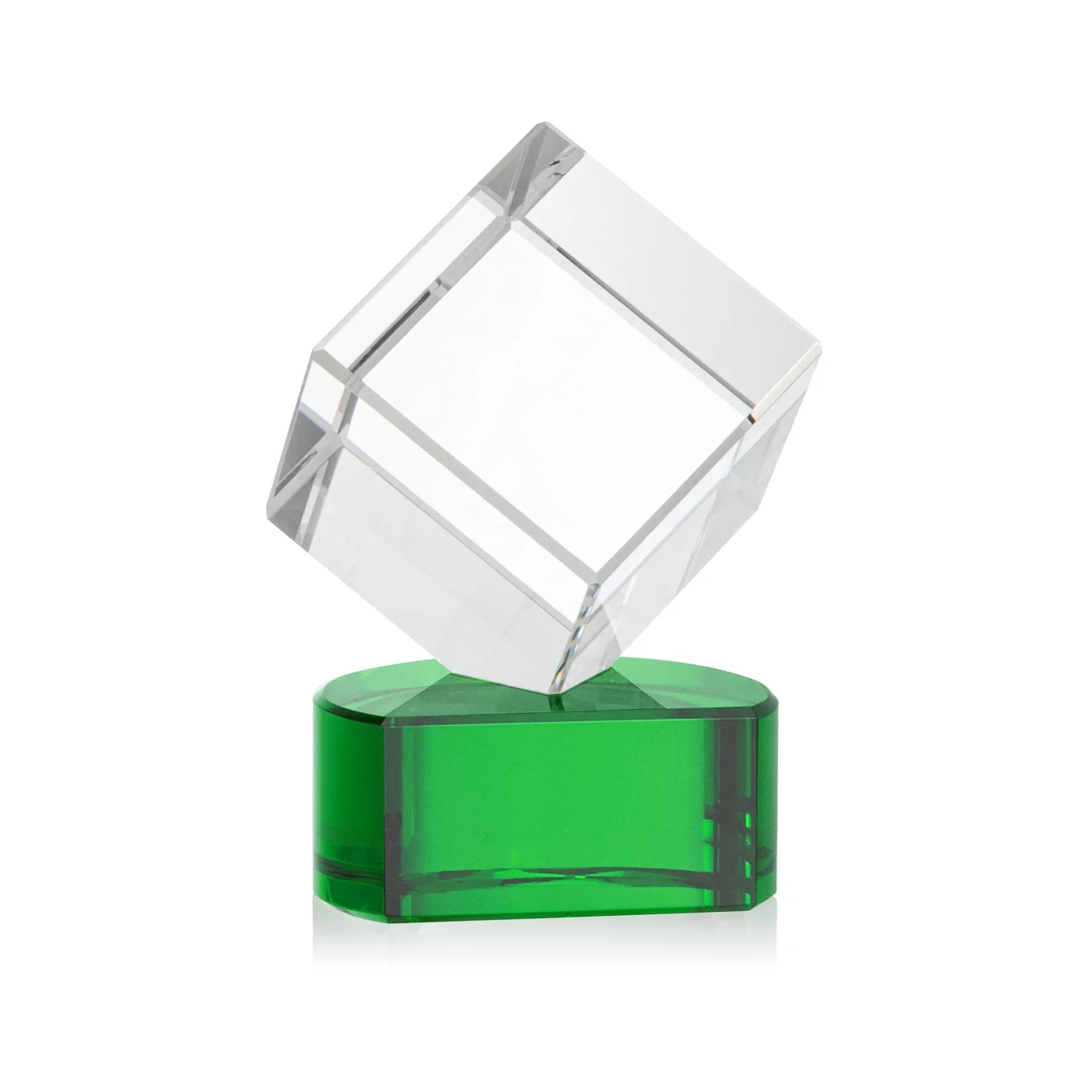 Custom printed Optical Crystal Cube Award with Ebony, Emerald or Sapphire Base, awards for safety achievement programs
