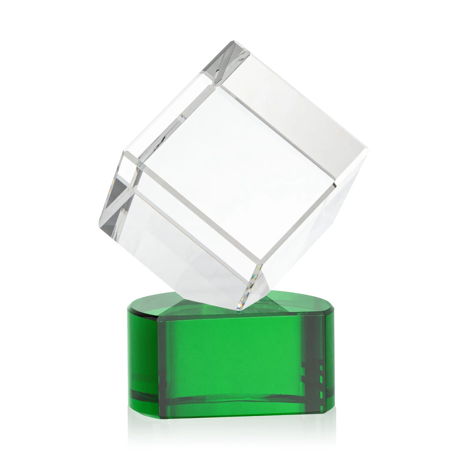 Custom printed Optical Crystal Cube Award with Ebony, Emerald or Sapphire Base, awards for volunteer appreciation