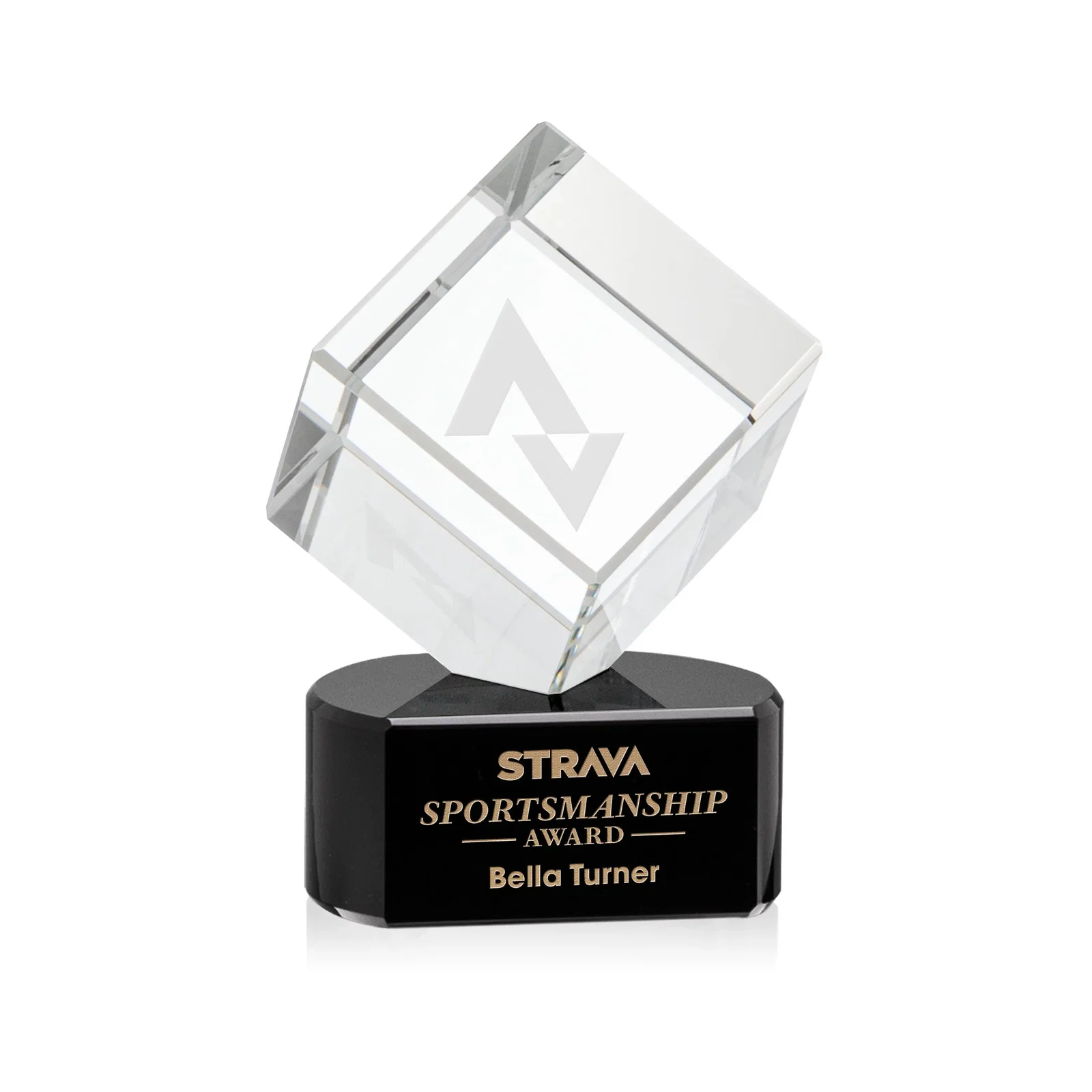 Custom Optical Crystal Cube Award with Ebony, Emerald or Sapphire Base, awards for team milestone celebrations