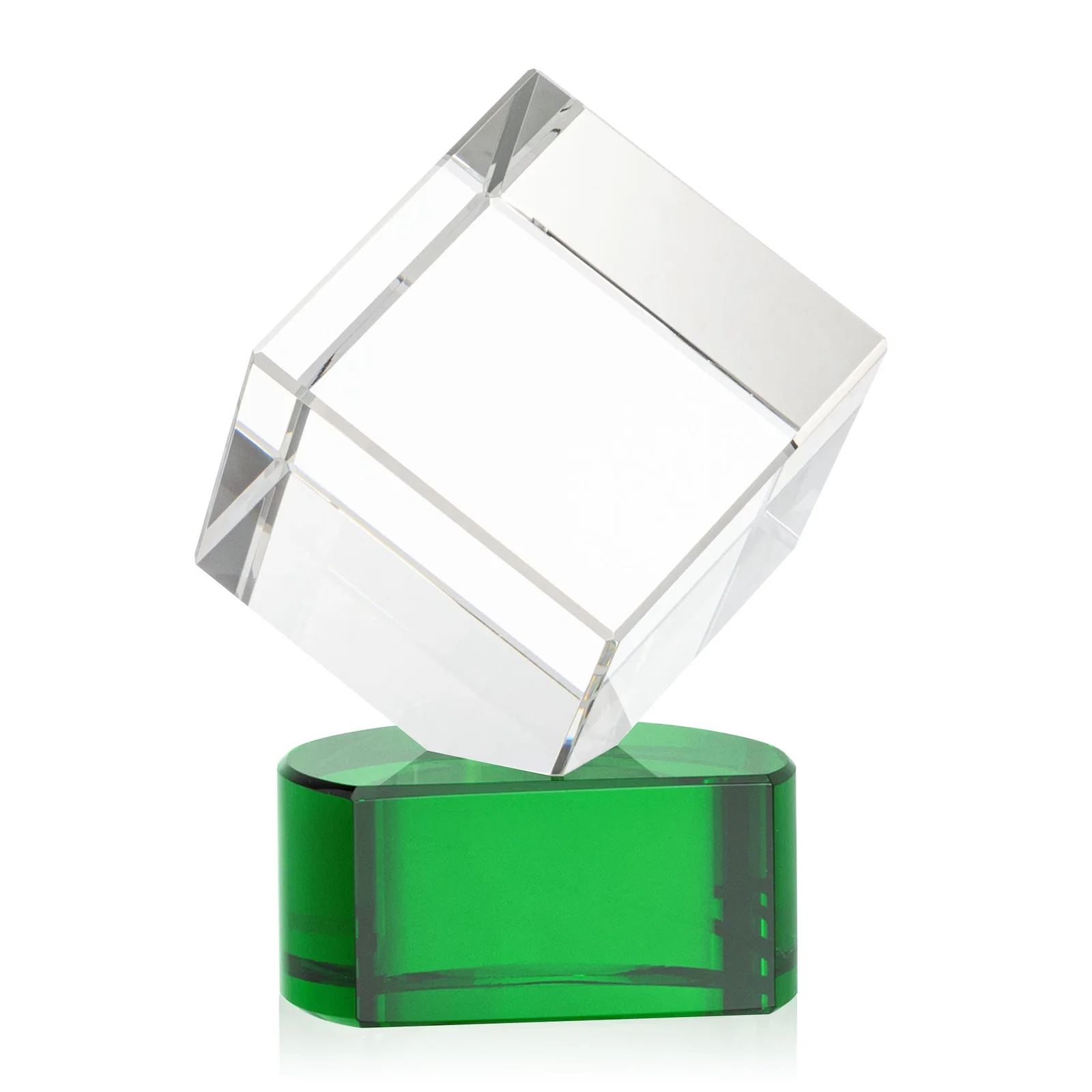Custom printed Optical Crystal Cube Award with Ebony, Emerald or Sapphire Base, awards for dealer and partner awards