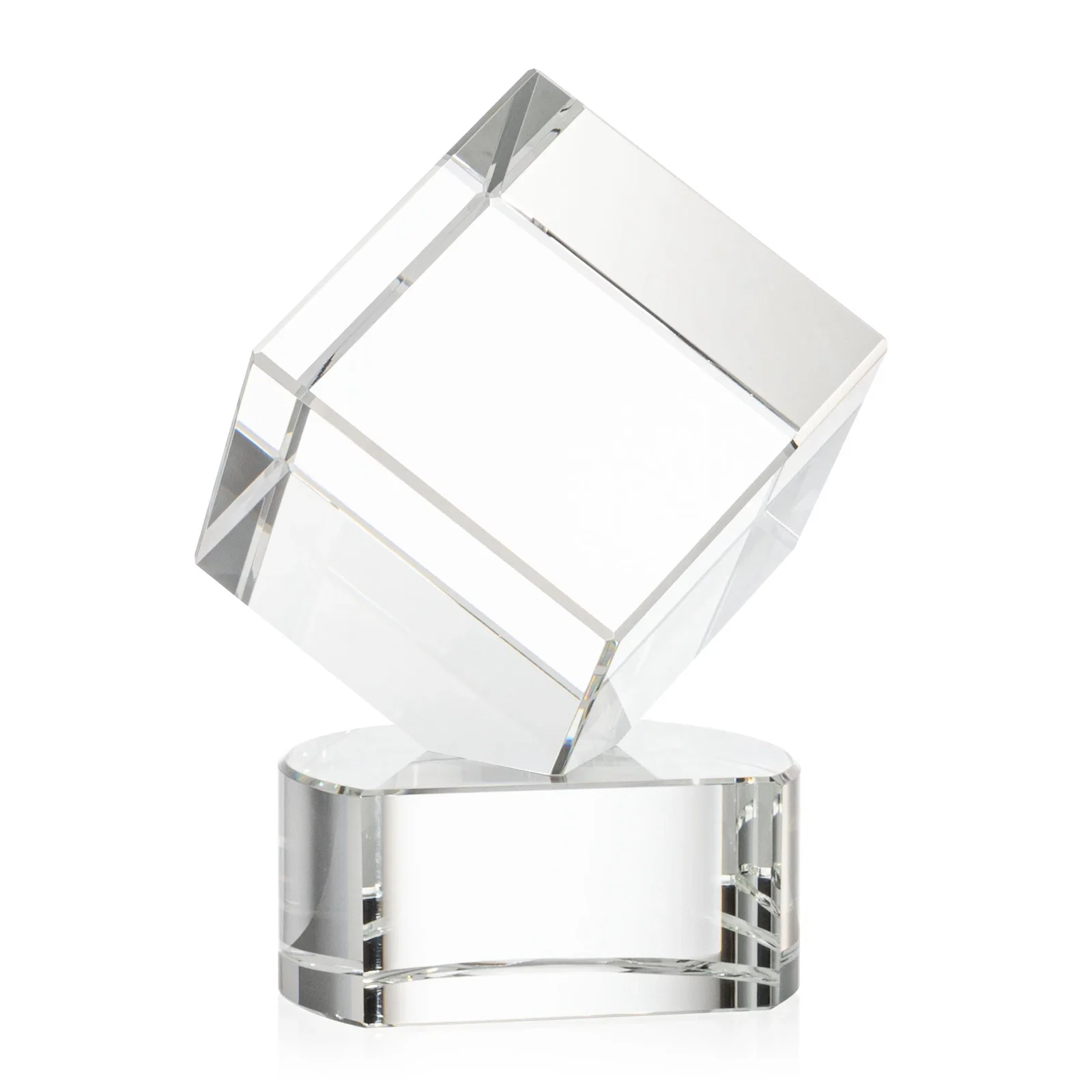Custom printed Optical Crystal Cube Award with Ebony, Emerald or Sapphire Base, awards for company anniversary events