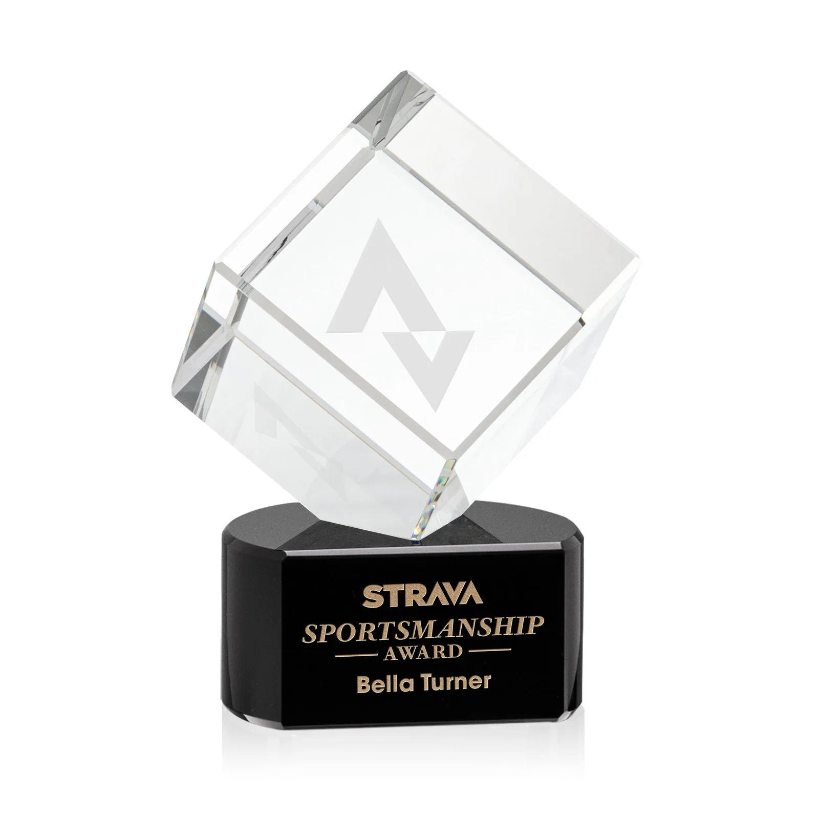 Custom Optical Crystal Cube Award with Ebony, Emerald or Sapphire Base, awards for donor appreciation