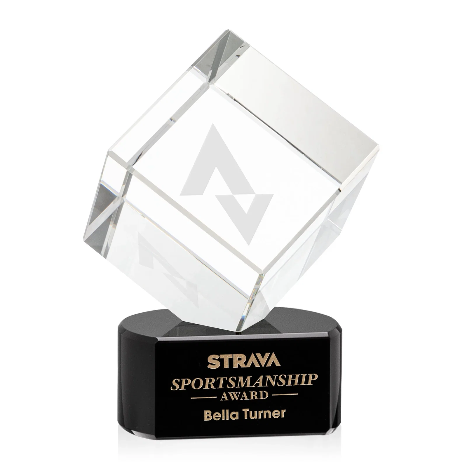 Custom Optical Crystal Cube Award with Ebony, Emerald or Sapphire Base, awards for graduation ceremonies