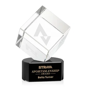 Optical Crystal Cube Award with Ebony, Emerald or Sapphire Base