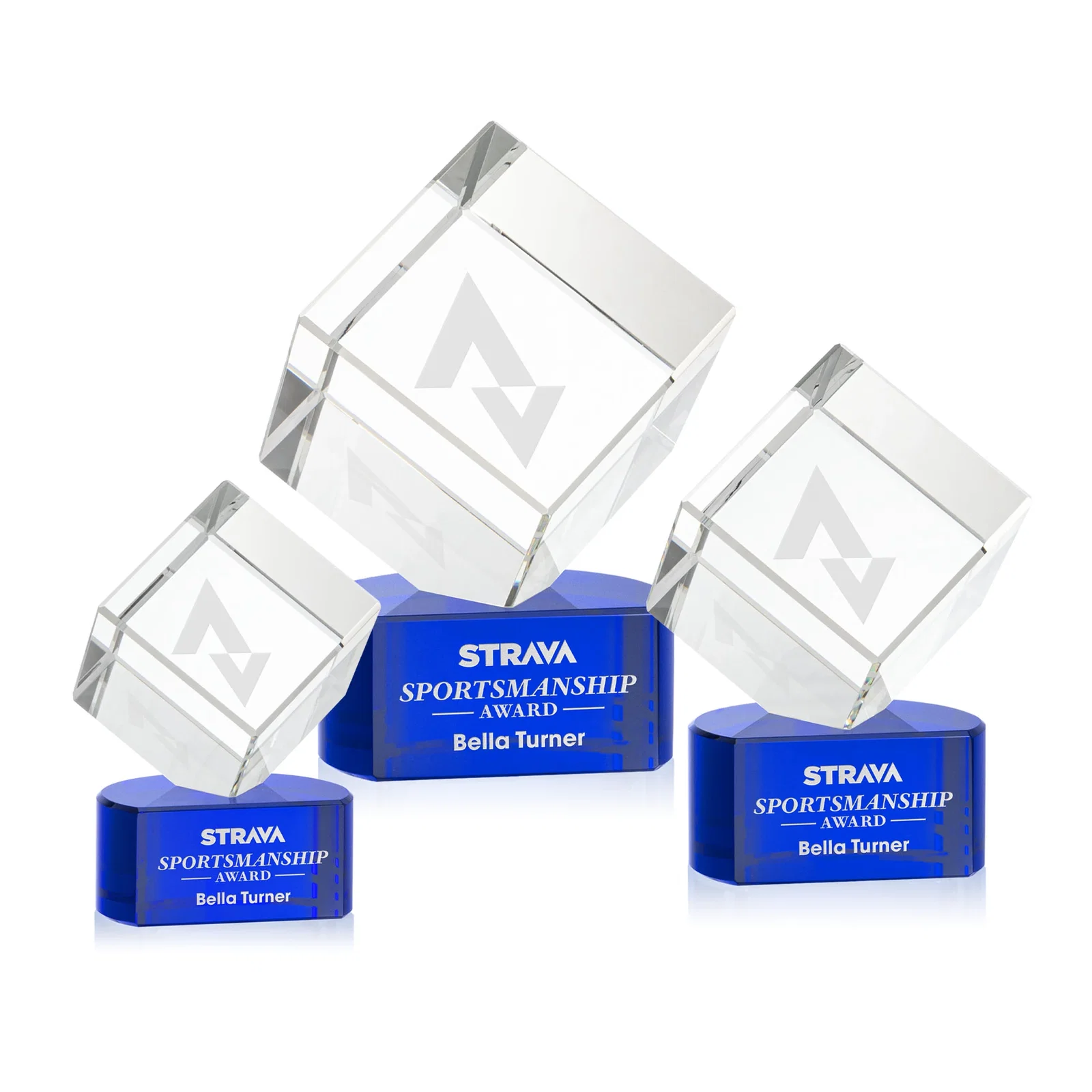 Custom Optical Crystal Cube Award with Ebony, Emerald or Sapphire Base, awards for safety achievement programs